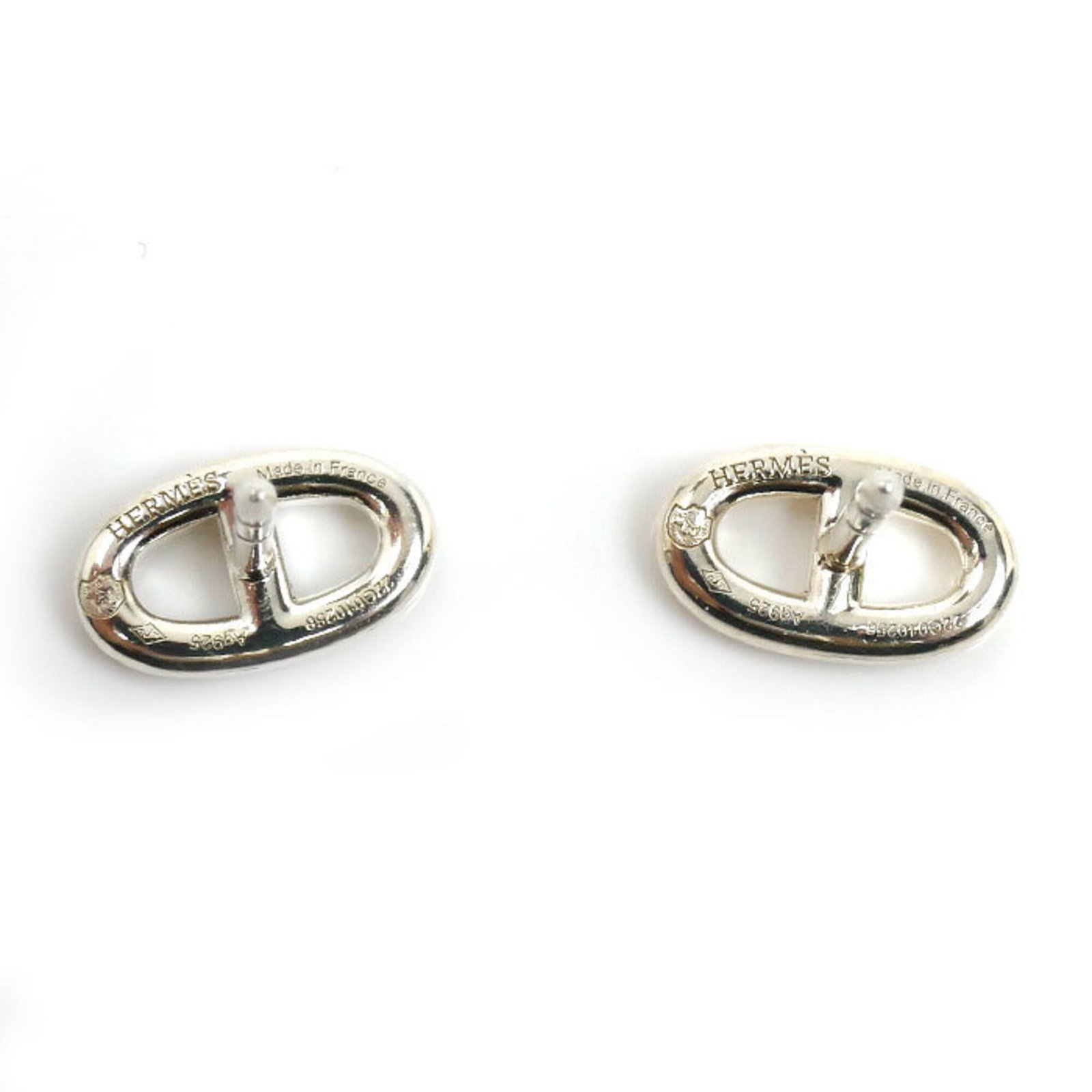 Hermes 925 Silver Earrings Stud - 4