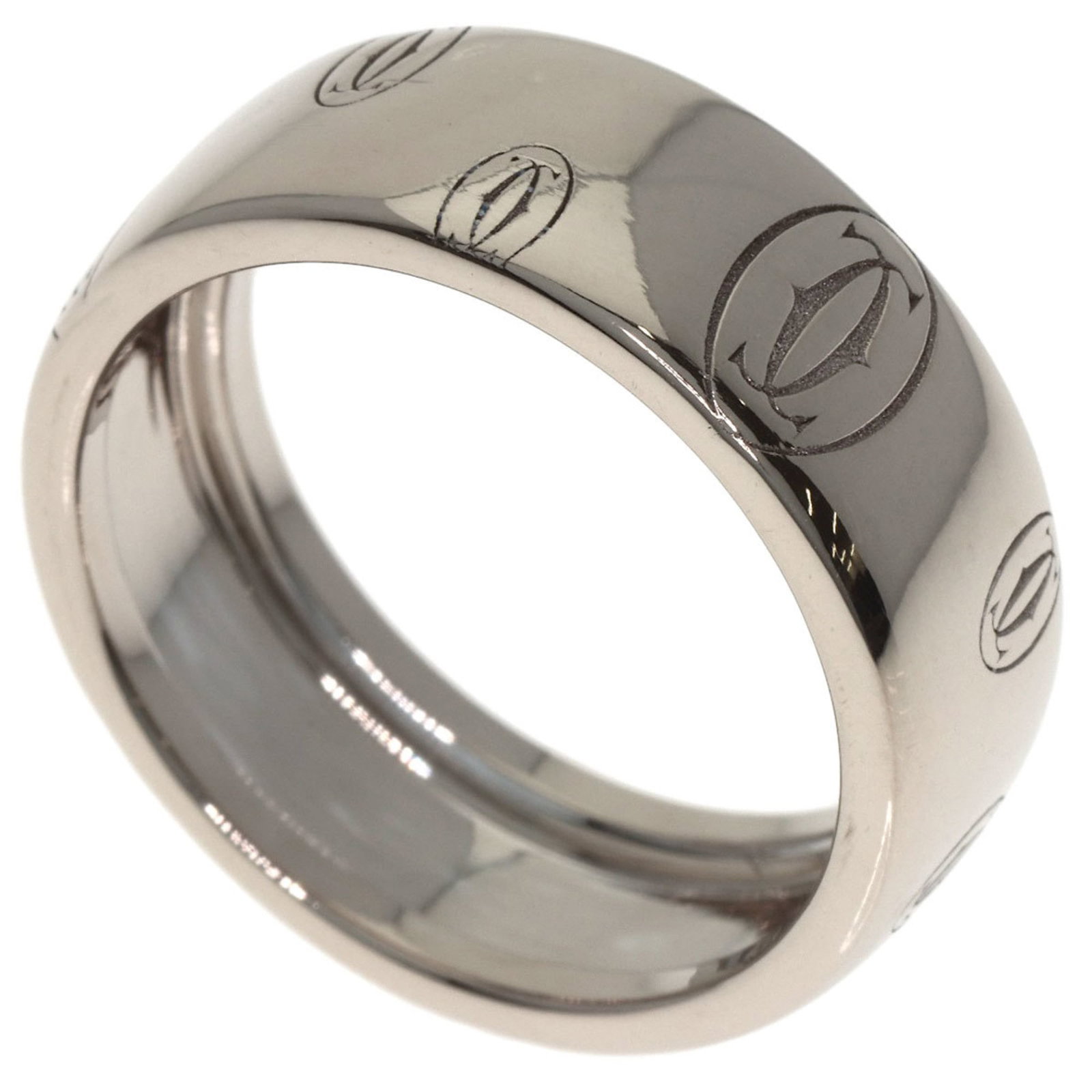White Gold Cartier Band Ring 18K: White Gold Cartier Band Ring 18K 18K White Gold Cartier Band Ring for Men and Women, A Few Traces of Usage. This used band ring features a classic design with some minor scratches and dirt, still in