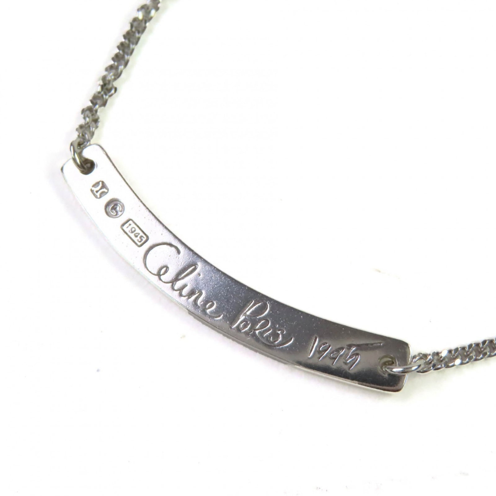 Celine Sv925 Macadam Logo Plate Necklace Pendant Accessory Silver Weight 6.6G Women'S (1 of 7)