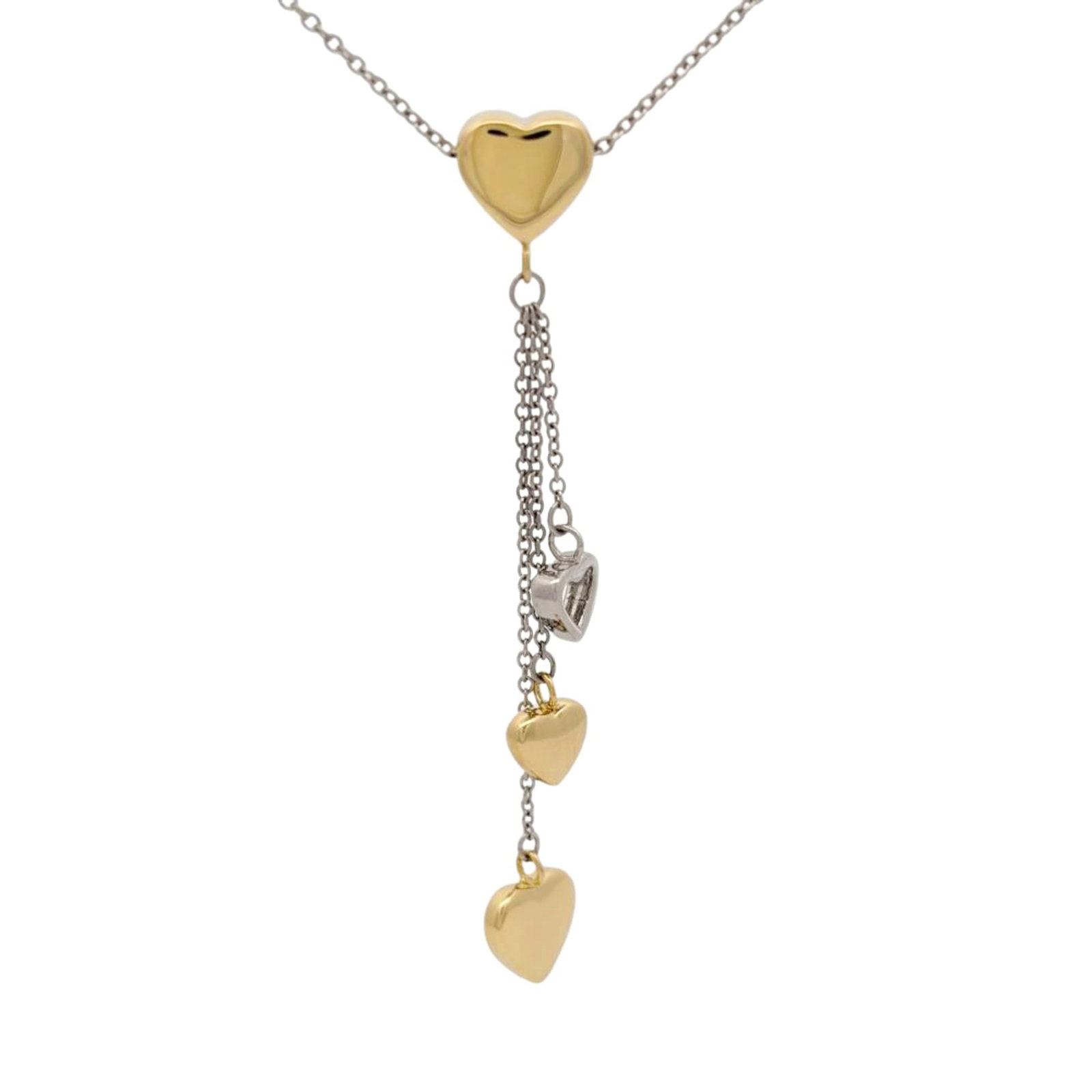 Tiffany & Co. Multi Heart Drop Necklace 18Kwg (6.4G) 18Kyg (White Gold/ Yellow Gold Combination): Tiffany & Co. Multi Heart Drop Necklace 18Kwg (6.4G) 18Kyg (White Gold/ Yellow Gold Combination) This Tiffany & Co. Multi Heart Drop Necklace boasts a unique combination of white gold and yellow