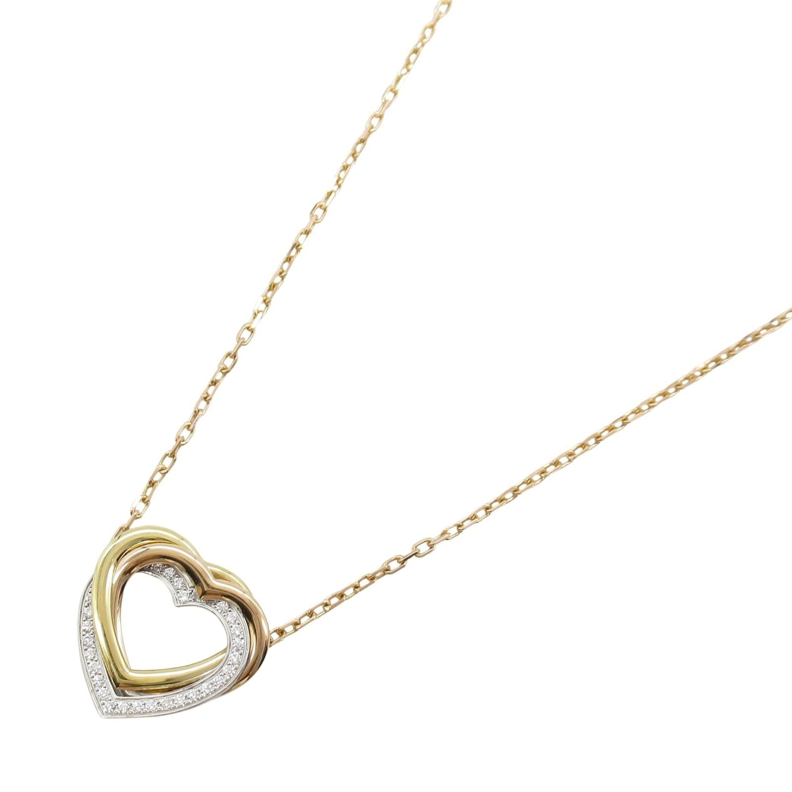 Trinity Heart Necklace Yellow Gold White Pink Diamond Women's Gold 18K: Trinity Heart Necklace Yellow Gold White Pink Diamond Women's Gold 18K Trinity Heart Necklace in 18K Yellow Gold, White Gold, and Pink Gold features a stunning pink diamond pendant. This elegant neckl