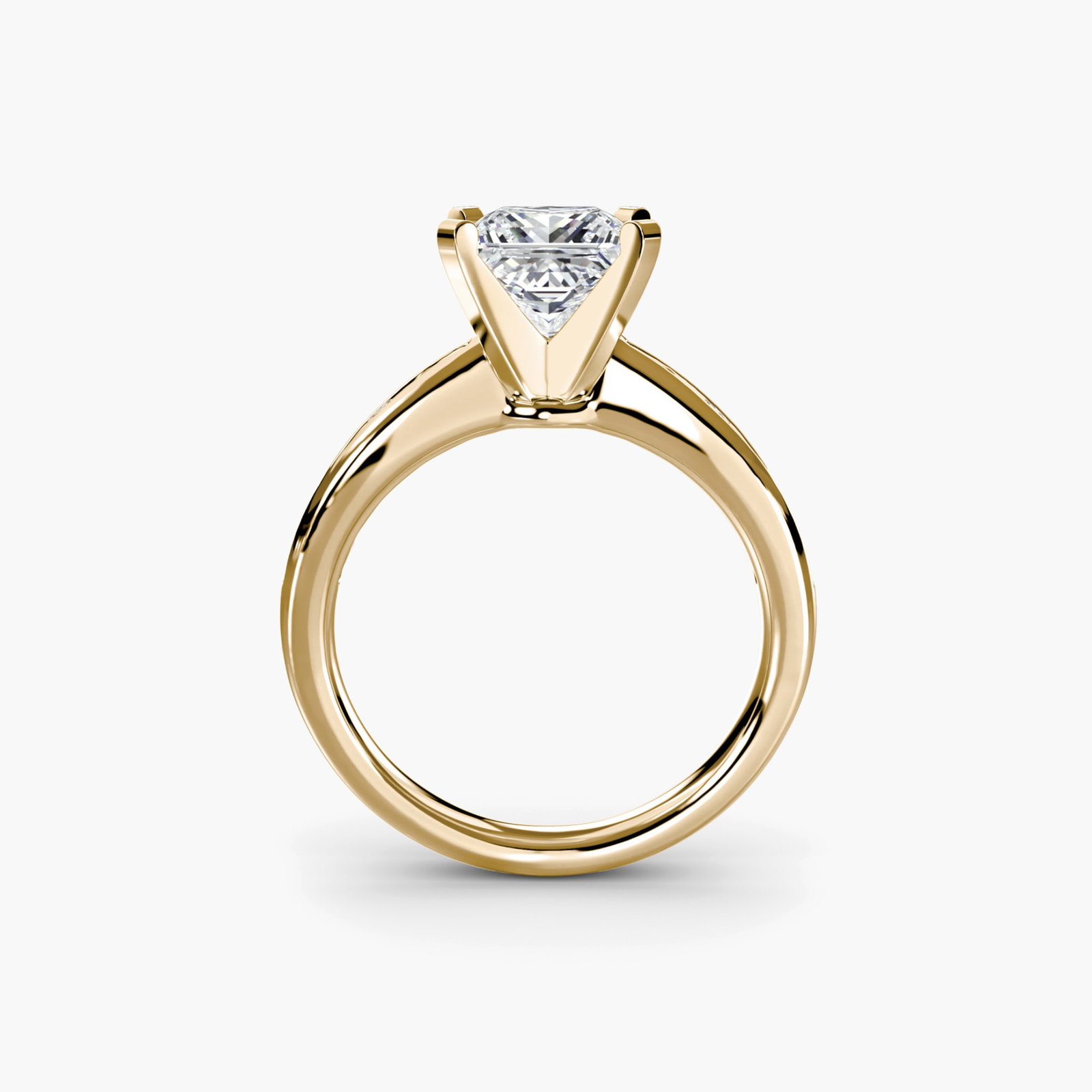 Pave Princess 18Kt Yellow Gold Ring Setting: Pave Princess 18Kt Yellow Gold Ring Setting Pave Princess ring setting in 18Kt Yellow Gold, featuring 12 side stones totaling 0.313 carats, crafted with a princess ring shape and band width of 2.3mm.