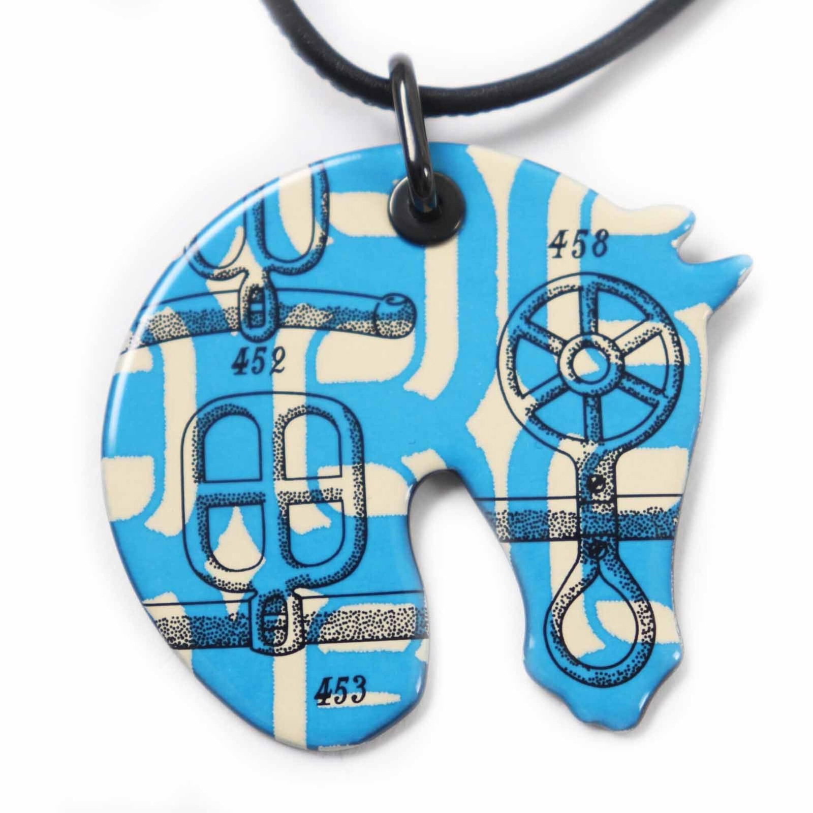 Hermes Tattersall Pm Buckle Workshop Necklace Pendant Gp Enamel Blue Beige Made In France Women'S (1 of 8)