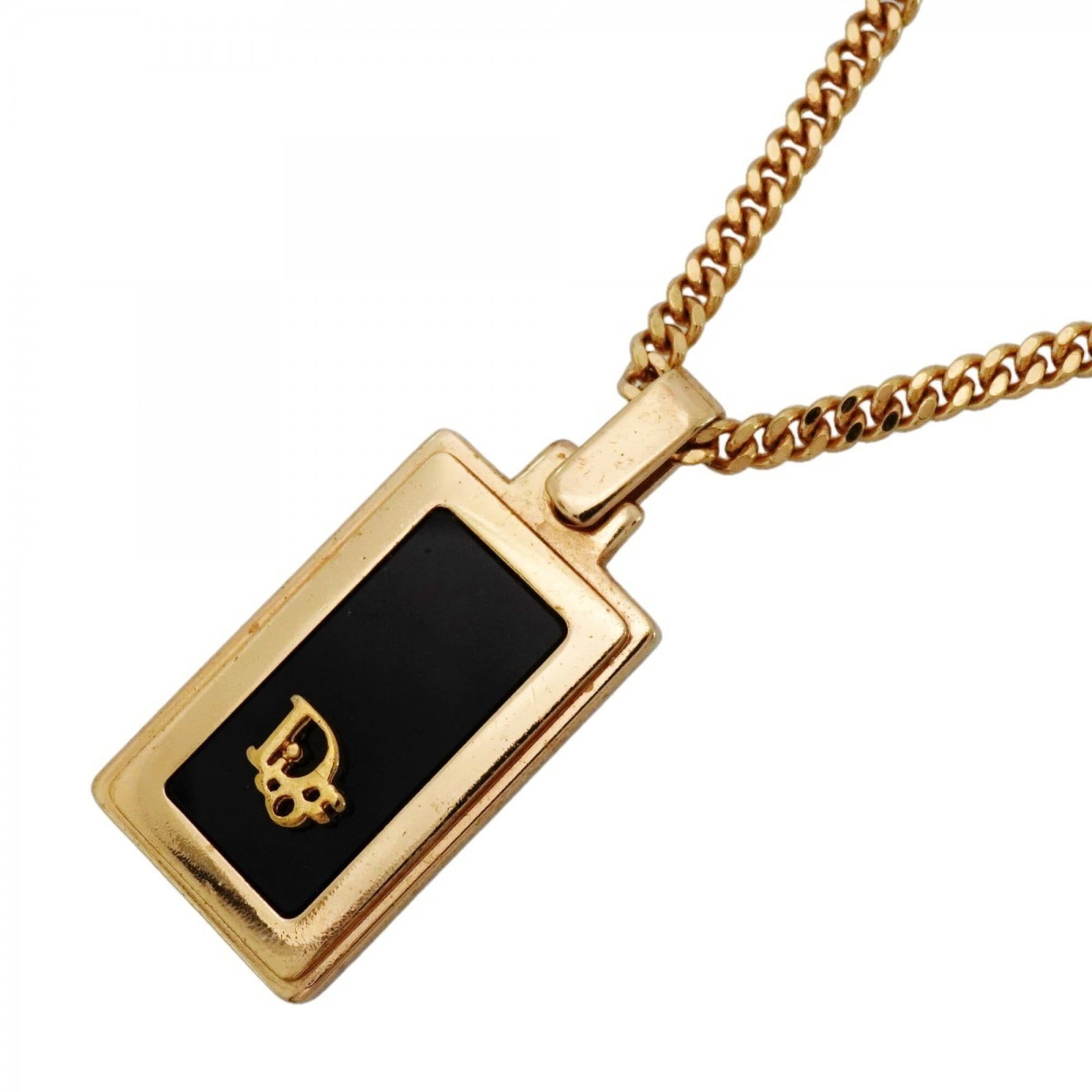 Christian Dior Necklace Plate Gp Plated Gold Black Women'S: Christian Dior Necklace Plate Gp Plated Gold Black Women'S Gold plated necklace plate from Christian Dior, featuring a black and gold design. The item measures 47 cm in circumference with a pendant