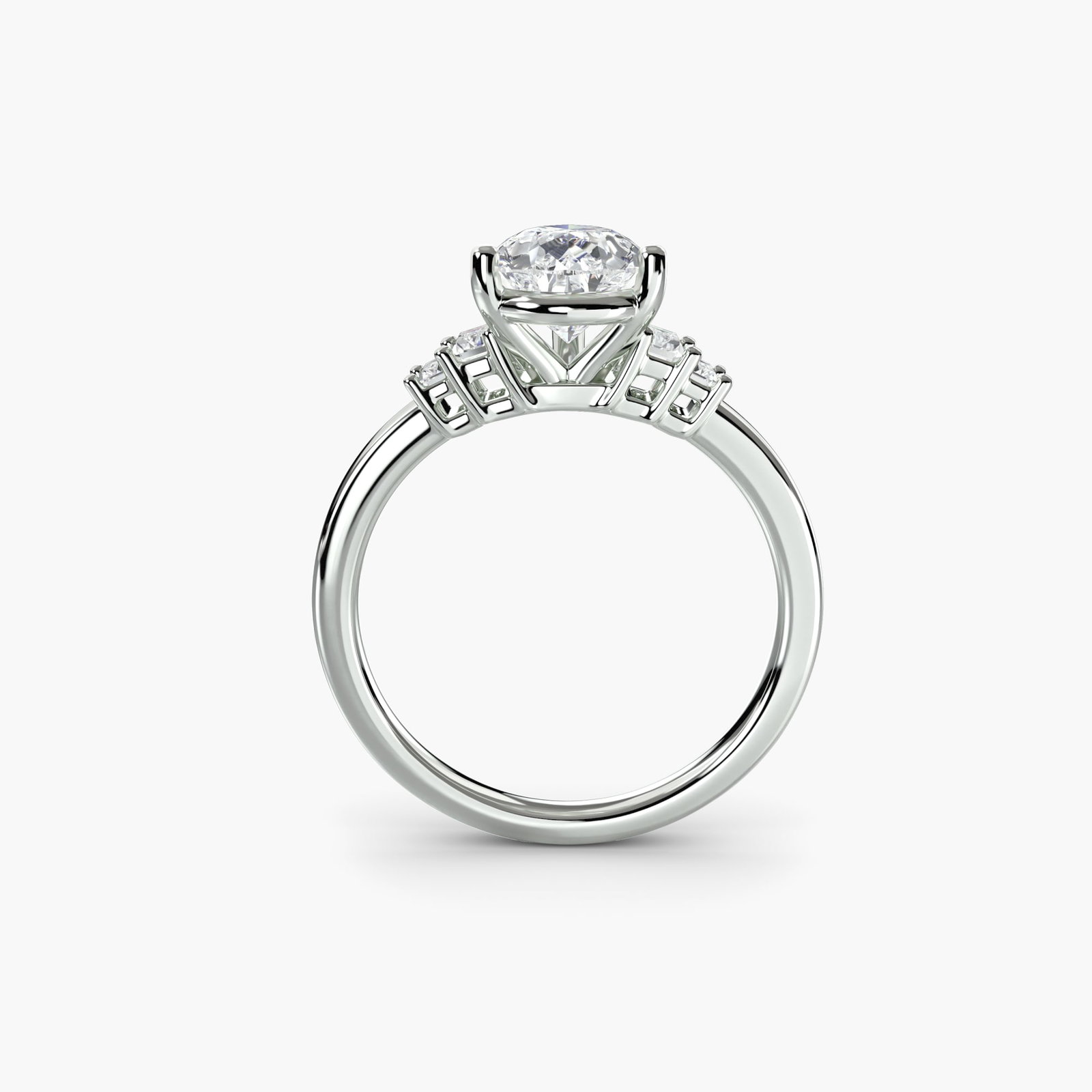 Solitaire Pear 18Kt White Gold Ring Setting: Solitaire Pear 18Kt White Gold Ring Setting 18Kt White Gold Pear Ring Setting for the Perfect Center Stone. This elegant ring setting features four lab-grown side stones totaling 0.17 carats,