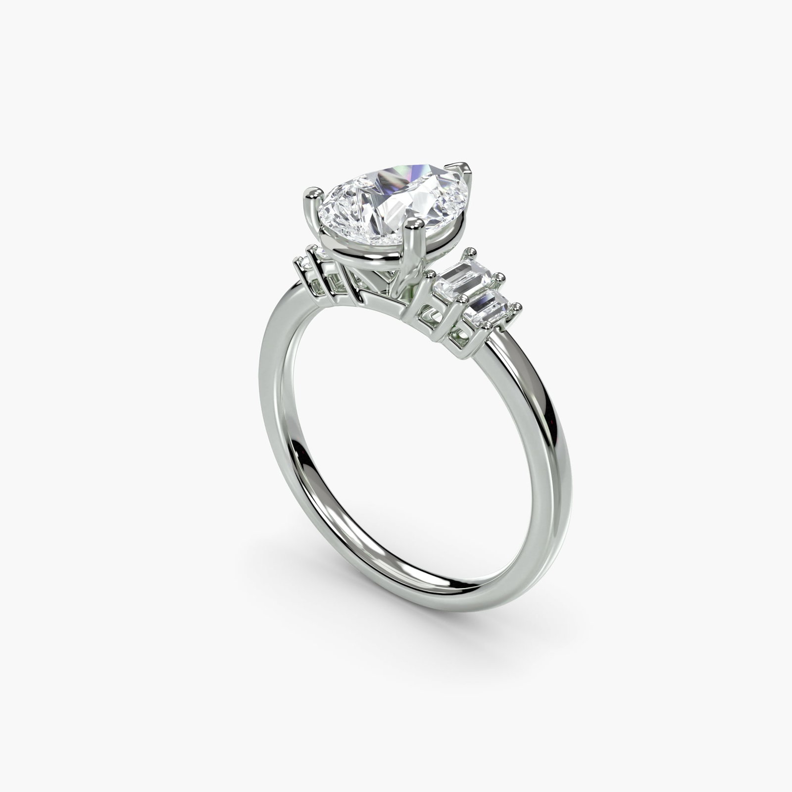 Solitaire Pear 18Kt White Gold Ring Setting - 5
