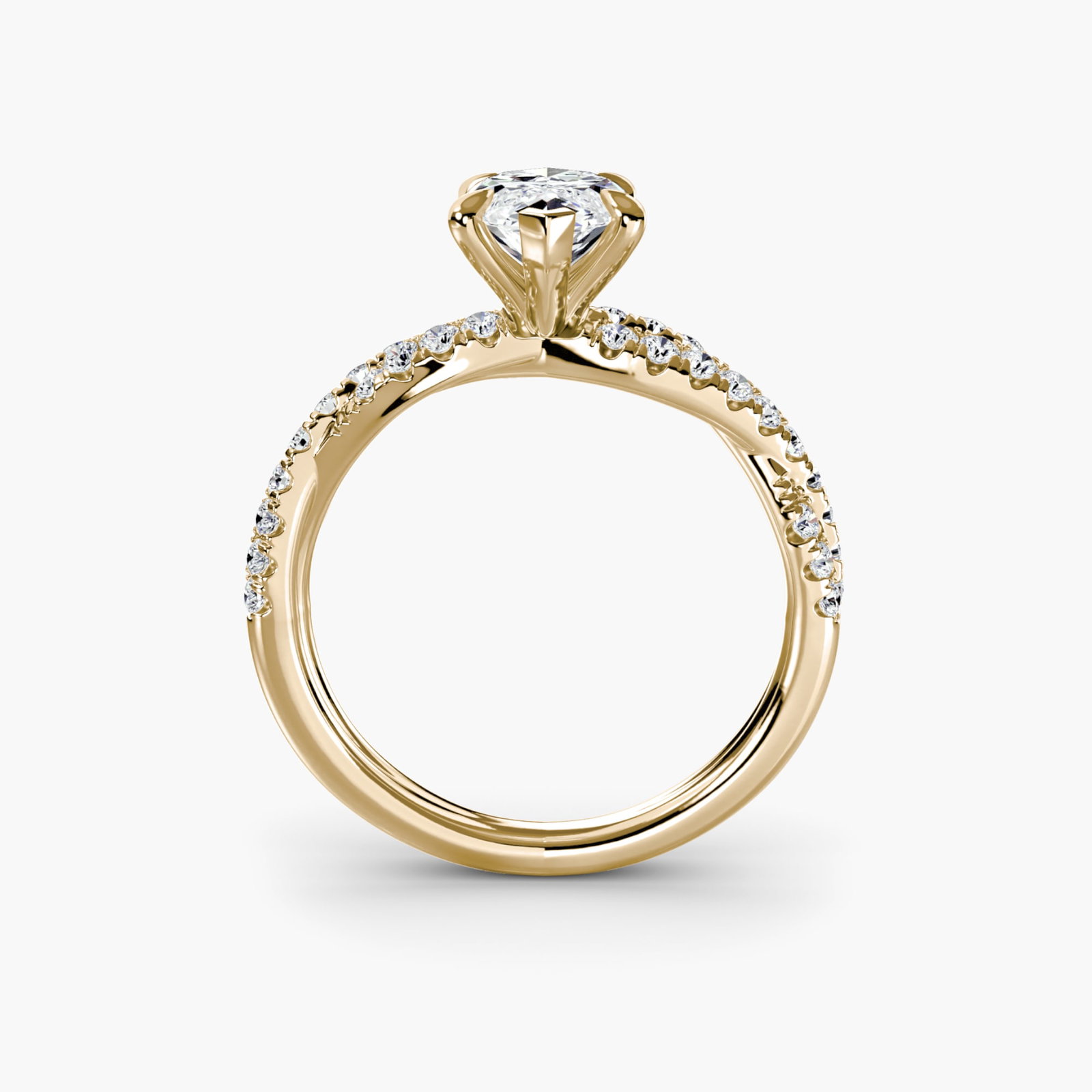 Pave Marquise 18Kt Yellow Gold Ring Setting: Pave Marquise 18Kt Yellow Gold Ring Setting Pave marquise setting in 18Kt yellow gold, featuring 34 side stones totaling 0.28 carats of lab-grown EF/VS color and clarity. The ring's metal weight is