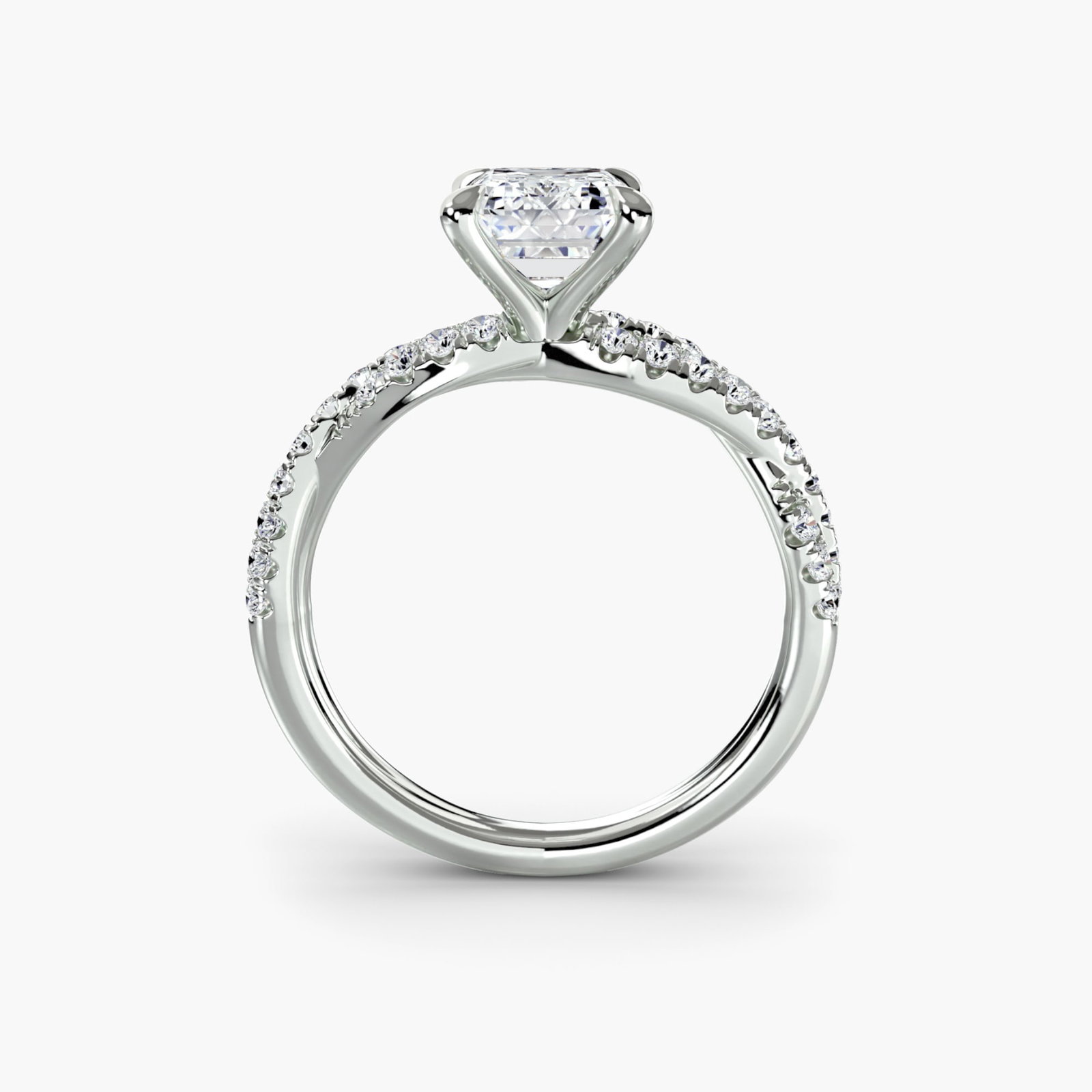 Pave Emerald 14Kt White Gold Ring Setting: Pave Emerald 14Kt White Gold Ring Setting Pave Emerald ring setting in 14Kt White Gold, featuring 34 side stones totaling 0.28 carats and a band width of 2.2mm. This elegant setting showcases the
