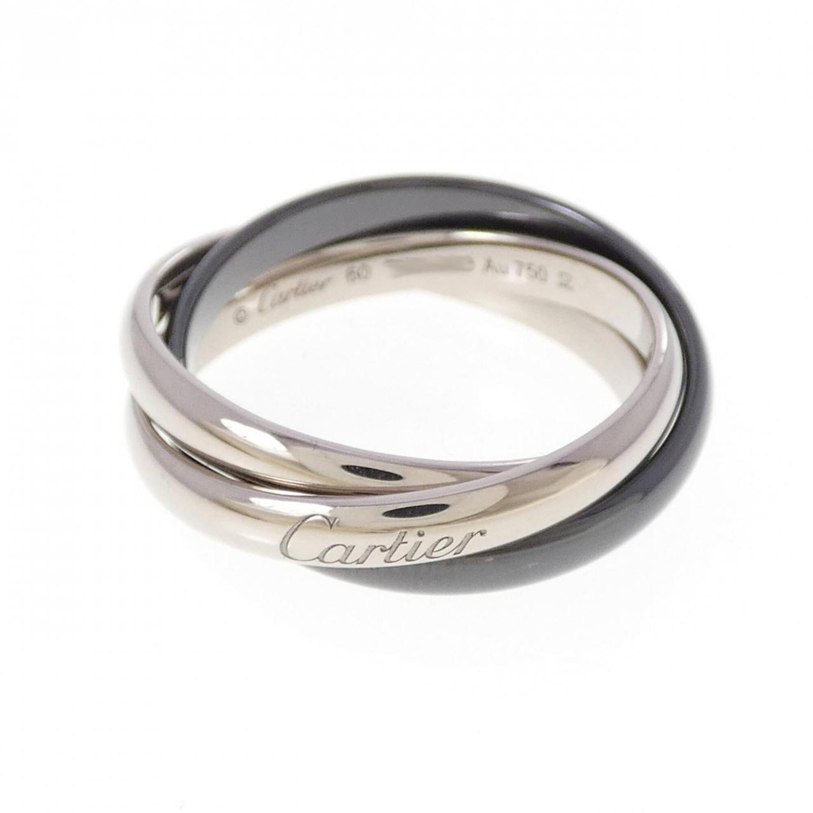 Cartier Ceramic White Gold 18K Band Ring: Cartier Ceramic White Gold 18K Band Ring Cartier Ceramic White Gold 18K Band Ring, featuring a striking combination of ceramic and white gold (18K) materials. This used band ring boasts a few traces