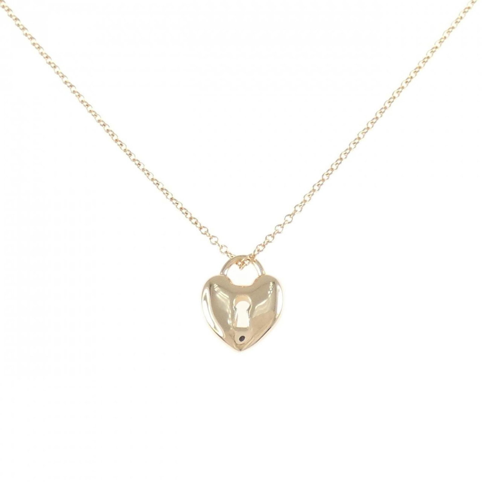 Heart Lock Mini Tiffany Necklace: Heart Lock Mini Tiffany Necklace Pink Gold (18K) pendant on a chain, measuring 11mm x 9.2mm, set in a necklace with a 41 cm / 16.14'' circumference. The item is made from pink gold and bears a signatu