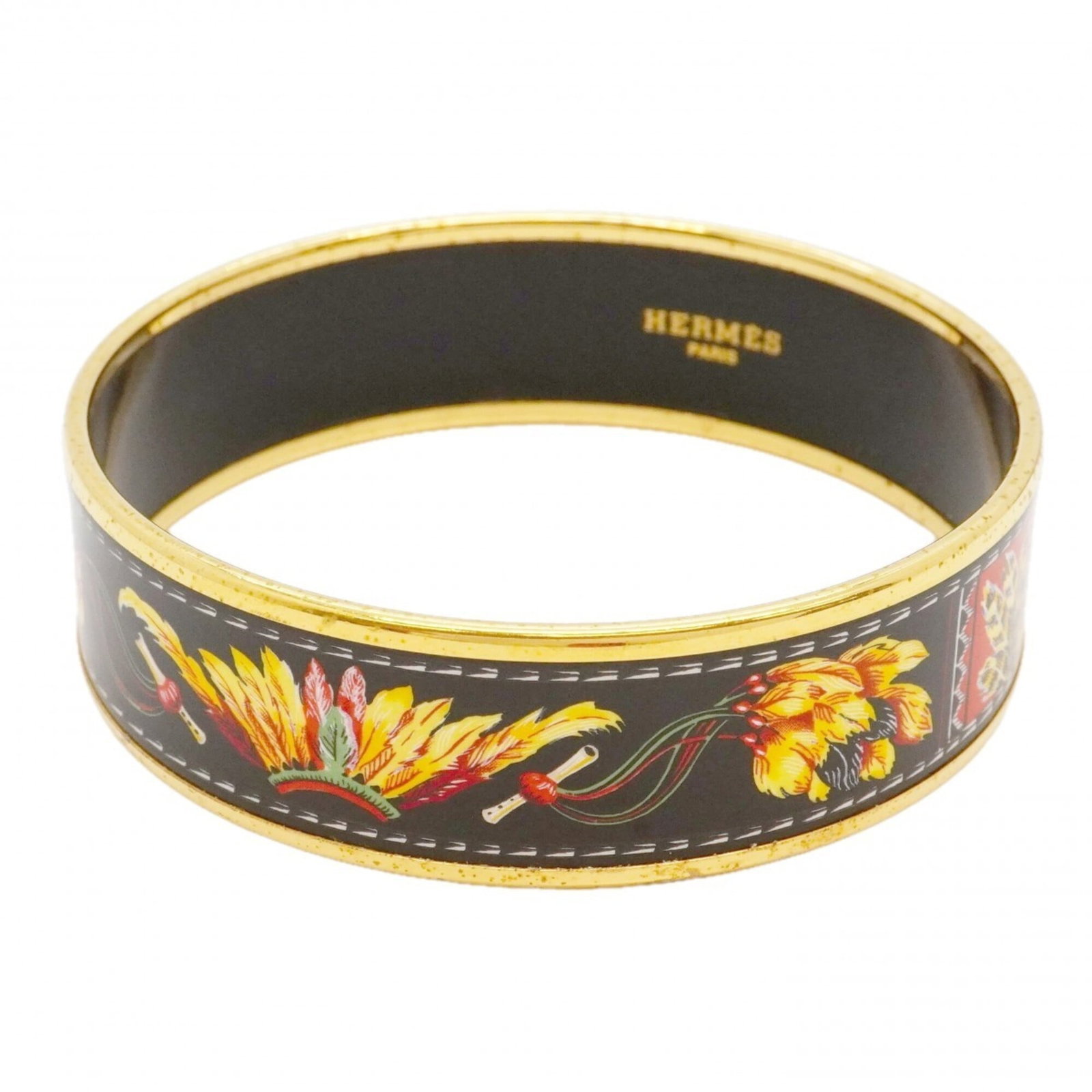 Hermes Bangle Gold Plating: Hermes Bangle Gold Plating This Hermes bangle boasts gold plating, adding a touch of luxury to any outfit. With its multi-color design and 21cm length, it makes for a statement piece that can be