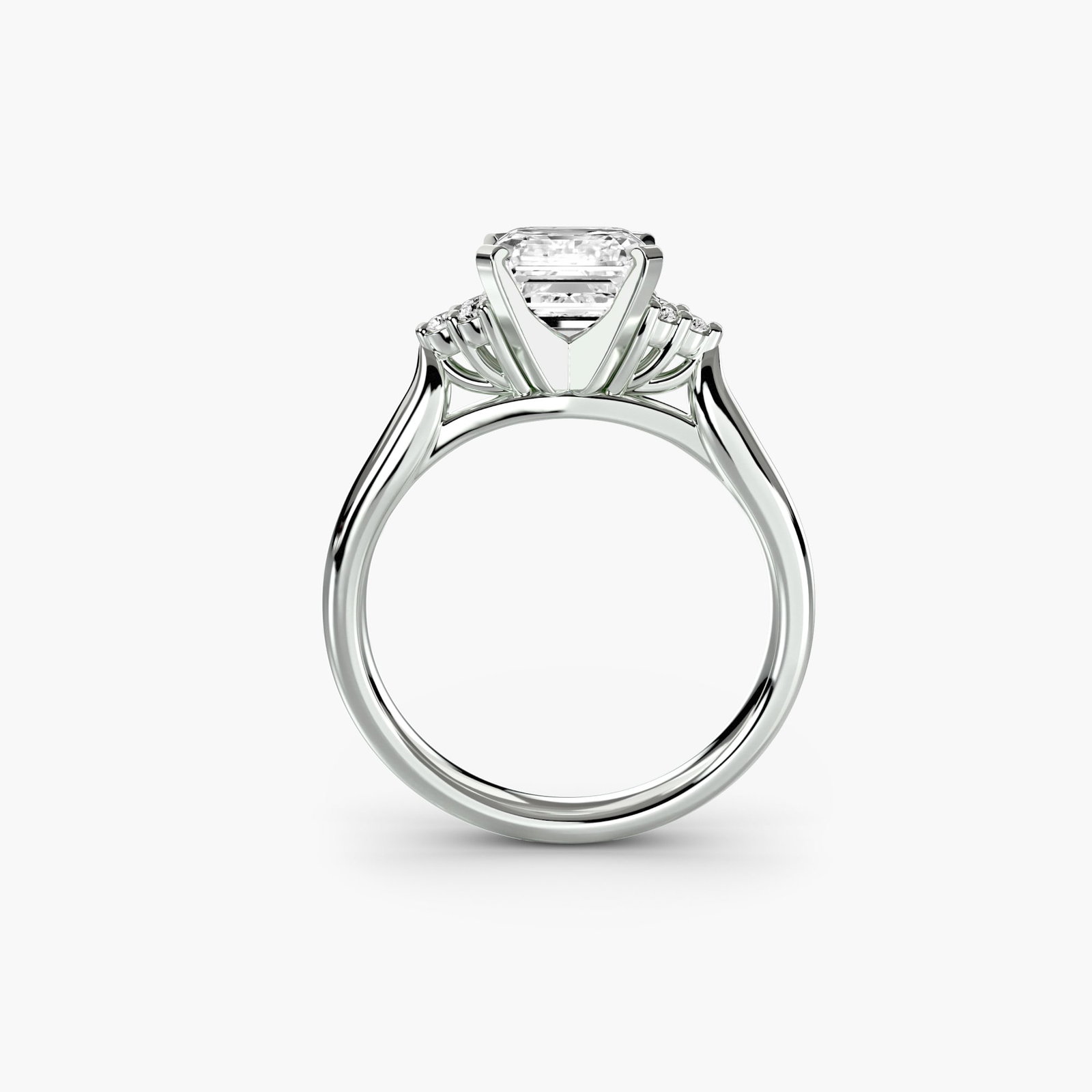 Solitaire Asscher 14Kt White Gold Ring Setting: Solitaire Asscher 14Kt White Gold Ring Setting Solitaire Asscher 14Kt White Gold Ring Setting - A sleek and modern design, this ring setting features six lab-grown side stones totaling 0.09 carats in
