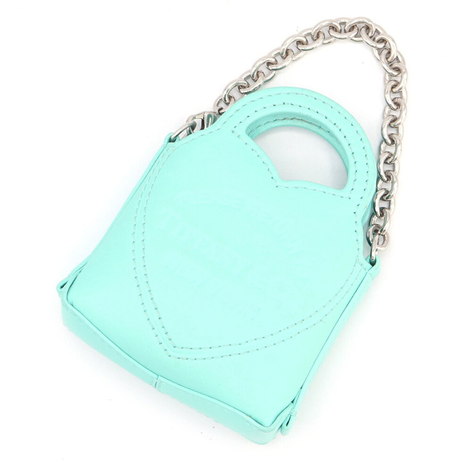 Leather Handbag Charm Tiffany: Leather Handbag Charm Tiffany The Tiffany leather handbag charm boasts a striking blue hue, showcasing the rich color of high-quality leather. Made from durable materials, this charm measures 100mm x 