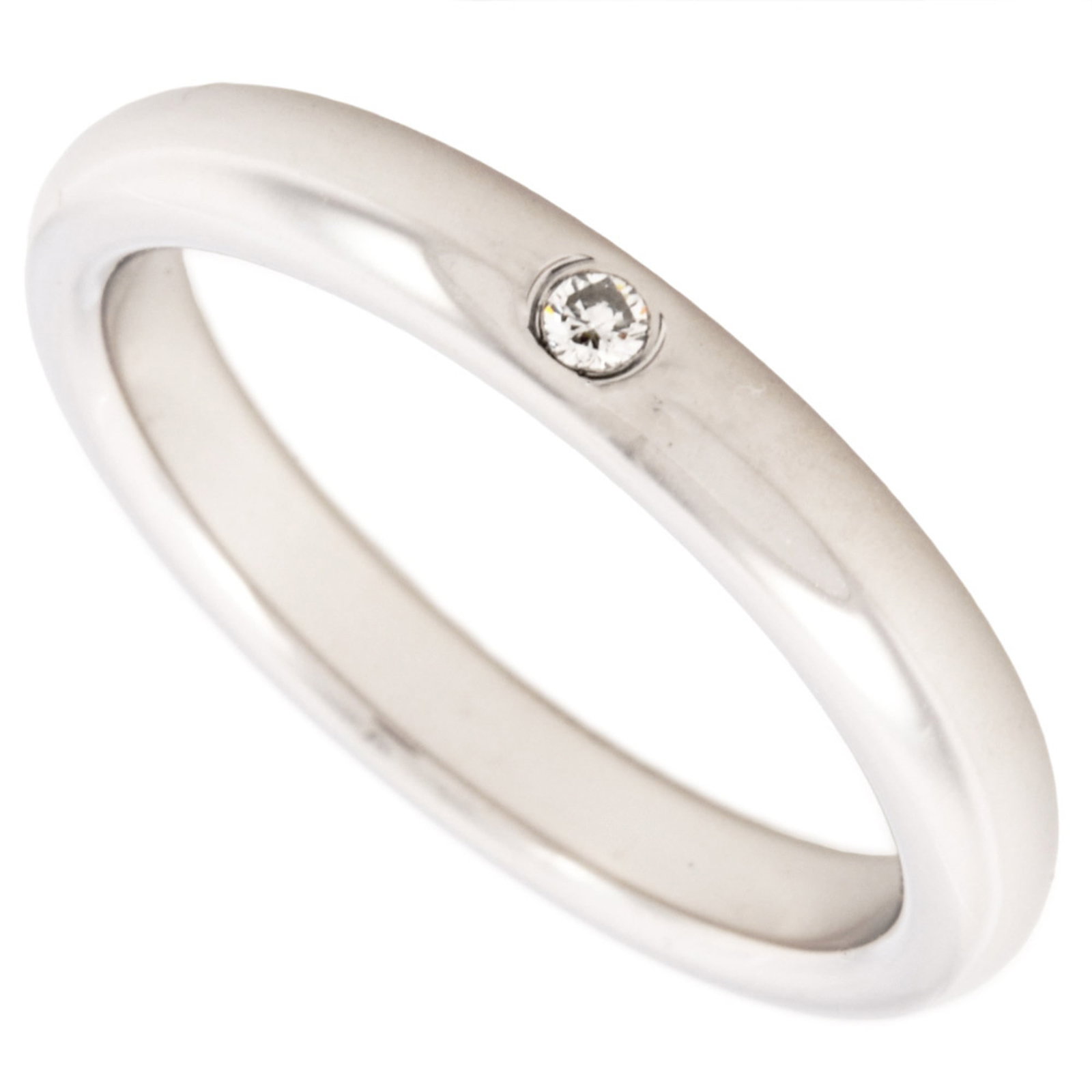 Platinum ring by Tiffany band: Platinum ring by Tiffany band Platinum ring by Tiffany features a diamond stone set in a band design. The item is made from platinum and has a us size of 4, with a width of 2.7mm. It bears a signature