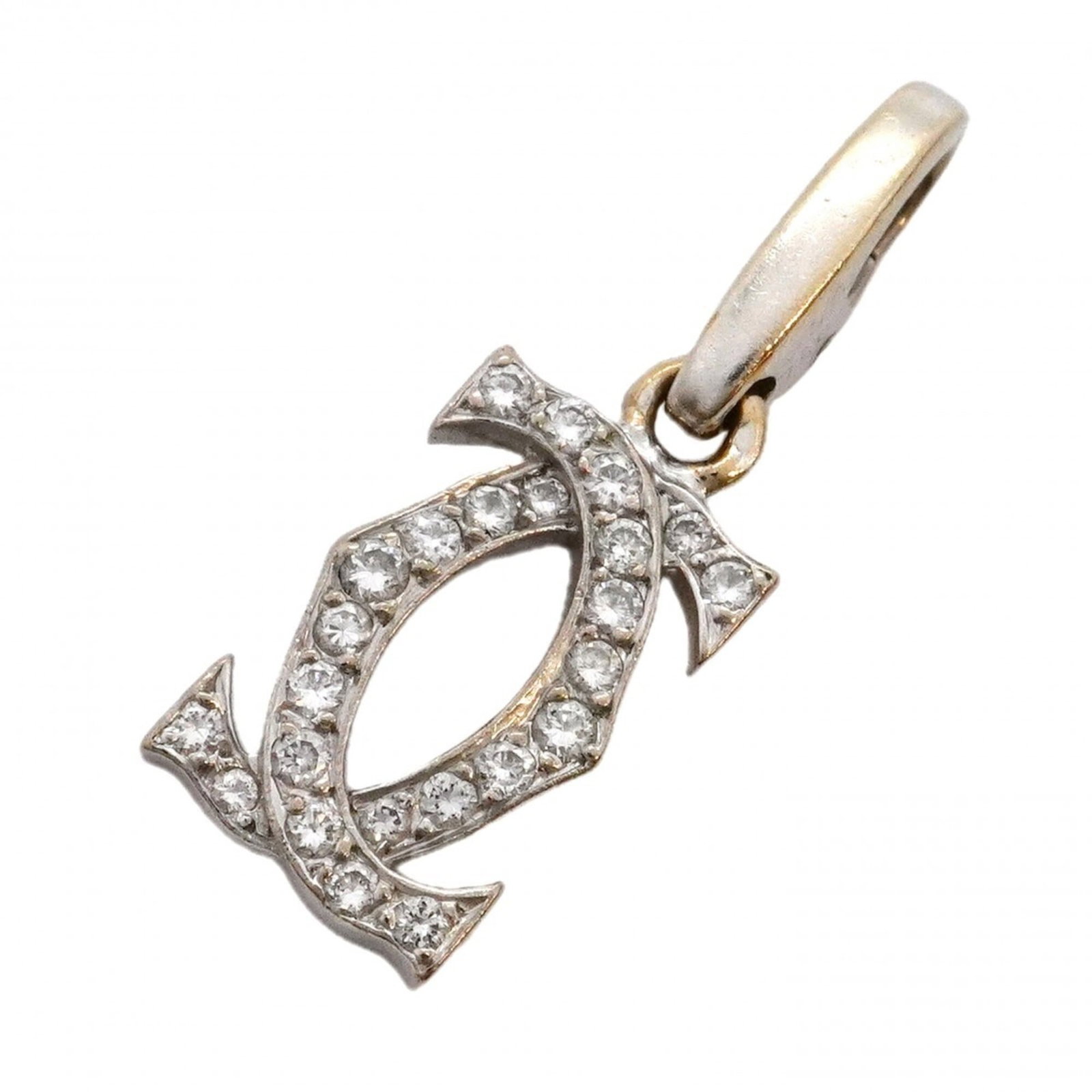 Cartier 2C Pendant Top 18K White Gold Diamond Ladies': Cartier 2C Pendant Top 18K White Gold Diamond Ladies' Cartier's iconic 2C Pendant shines in 18K white gold, adorned with a diamond. The pendant measures 24.8mm x 8.5mm and features a subtle sparkle fr