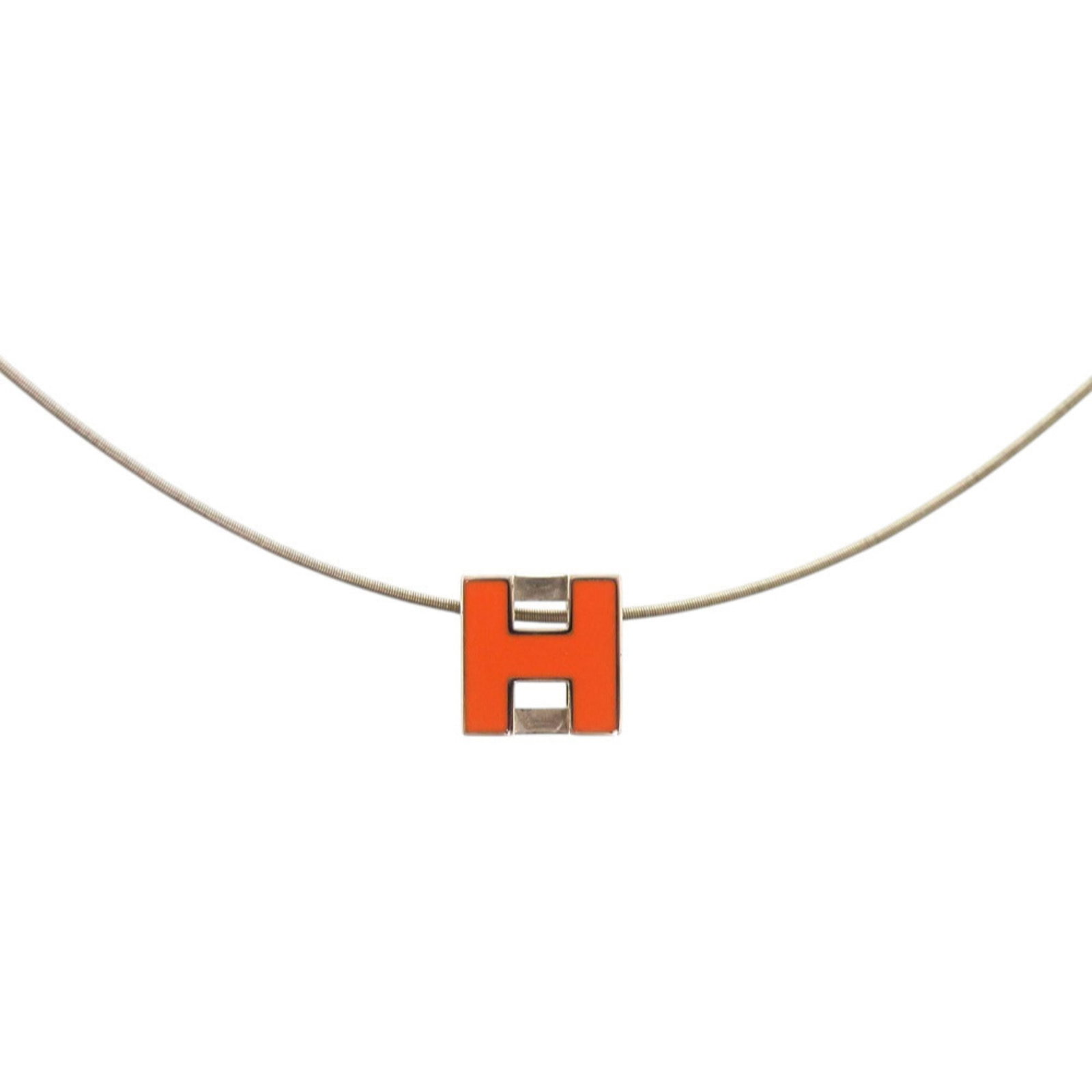 Excellent Condition Herms Carge D'Ache H Cube Metal Orange Necklace 0114Hermes: Excellent Condition Herms Carge D'Ache H Cube Metal Orange Necklace 0114Hermes Orange H Cube Metal Necklace by Herm?s in Excellent Condition. This vibrant orange metal necklace features the iconic H
