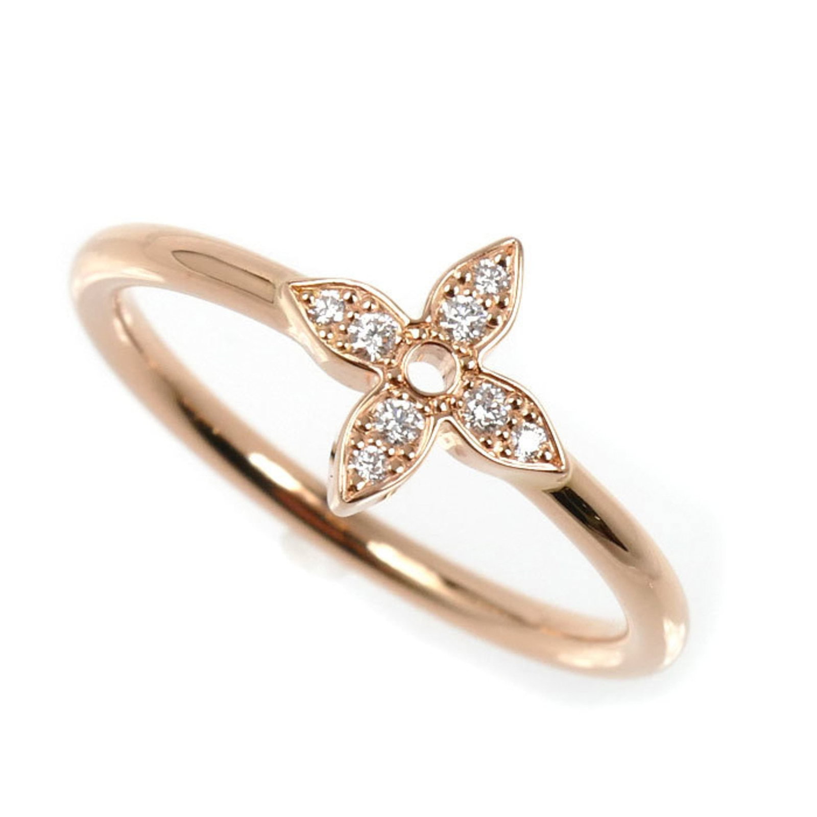 Pink Gold Band Ring Louis Vuitton 18K: Pink Gold Band Ring Louis Vuitton 18K Pink Gold Band Ring Louis Vuitton 18K features an 18k pink gold band with a diamond stone, available in US size 7 and a brand size of 54. The ring has been used