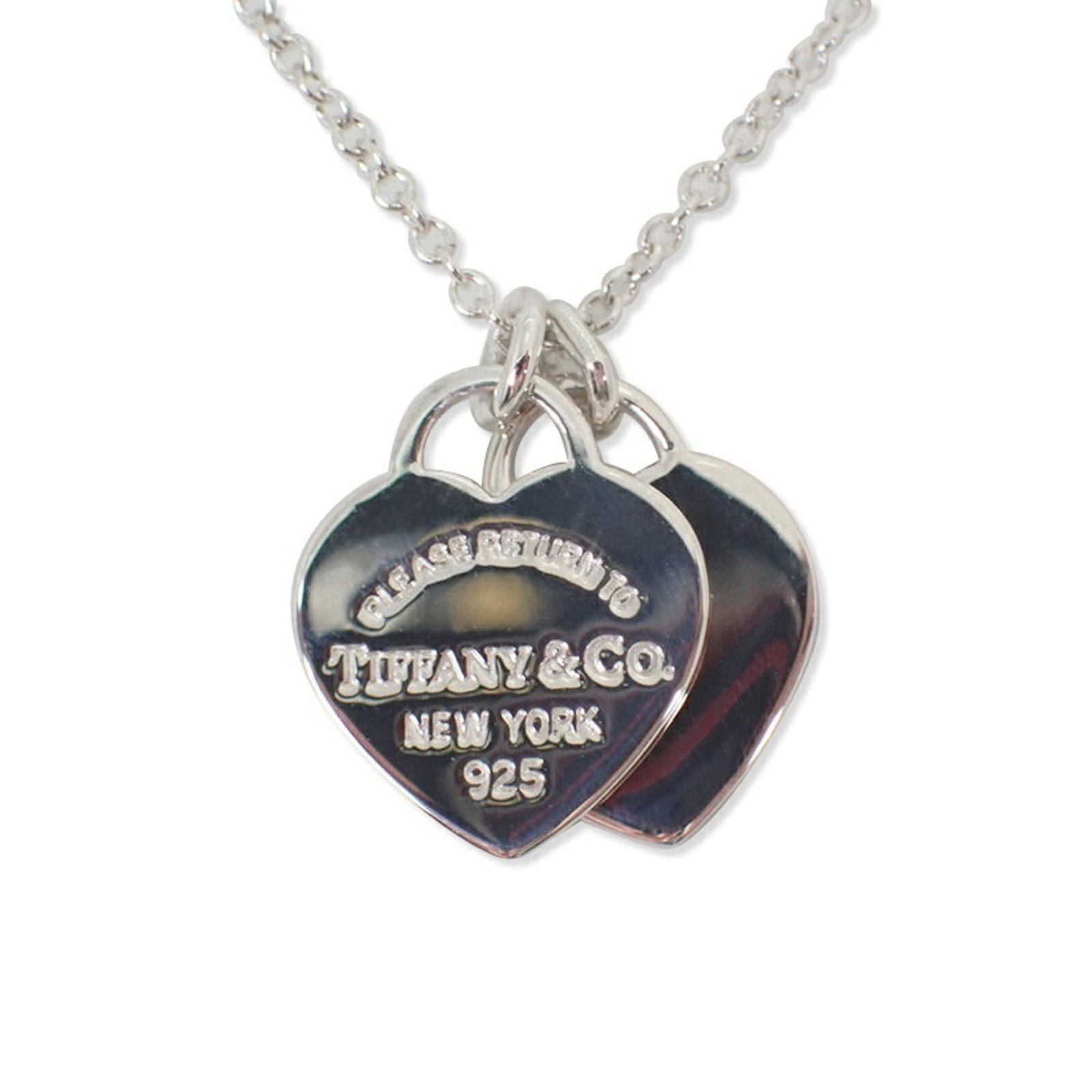 Tiffany & Co. 925 Return To Double Heart Tag Necklace: Tiffany & Co. 925 Return To Double Heart Tag Necklace Sterling silver necklace with a Tiffany & Co. return to double heart tag pendant, crafted from high-quality materials and featuring a classic desi