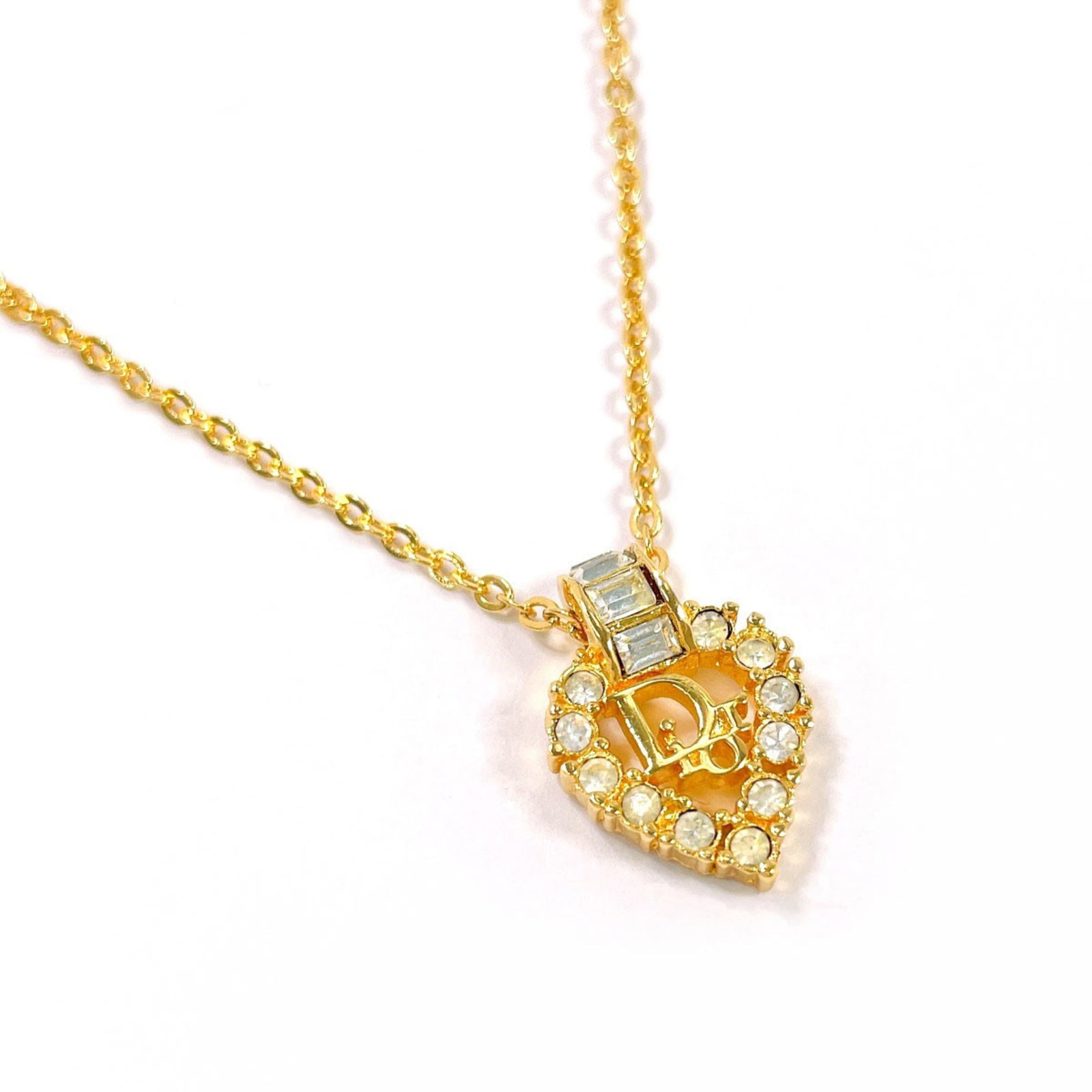 Heart logo vintage gold necklace rhinestone christian women's dior gp: Heart logo vintage gold necklace rhinestone christian women's dior gp Gold Plating, Rhinestone Heart Logo Necklace from Christian Dior Features a vintage design with intricate details and a touch of l