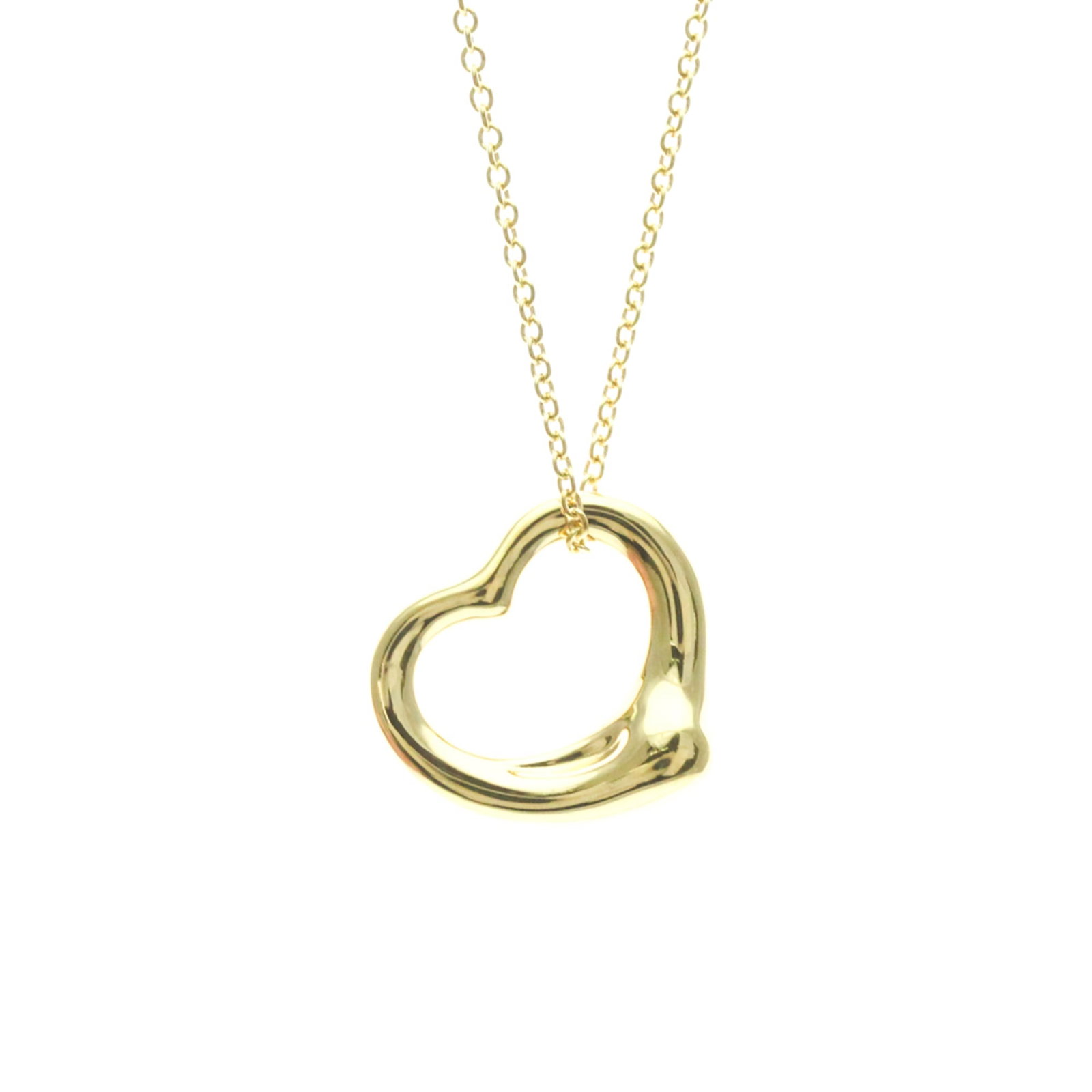 Tiffany Open Heart Yellow Gold (18K) No Stone Menwomen Fashion Pendant Necklace (Gold): Tiffany Open Heart Yellow Gold (18K) No Stone Menwomen Fashion Pendant Necklace (Gold) Yellow gold pendant necklace with an open heart design, crafted from 18K metal. This fashion piece features a smo