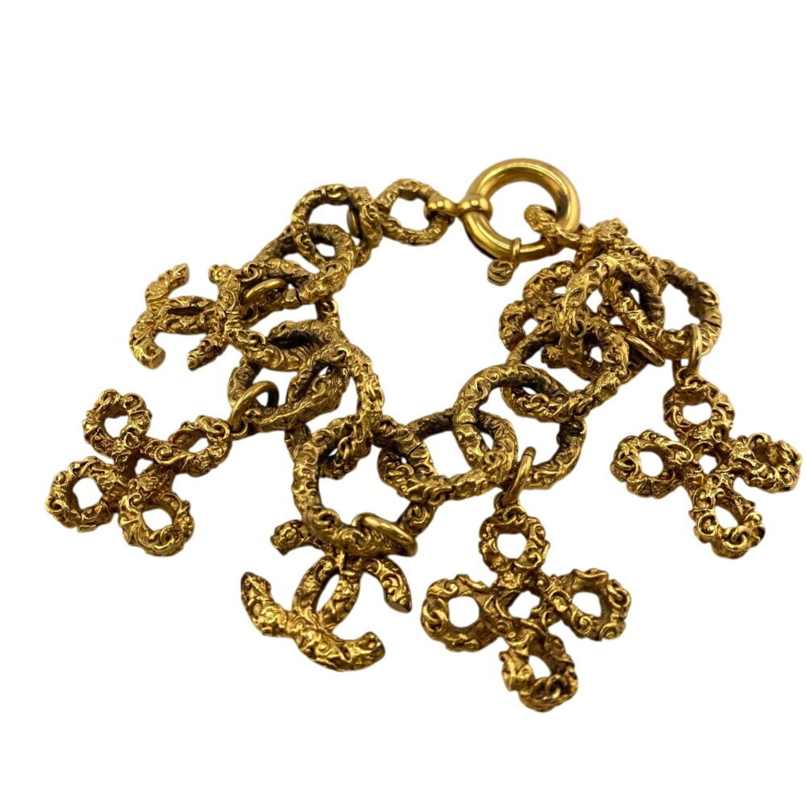 Charm of Chanel: Charm of Chanel Gold Plated Charm of Chanel, 21cm / 8.26'' in length, bears a few traces of usage and some minor scratches/dirt, yet remains in very good condition. A classic charm bracelet with a gol