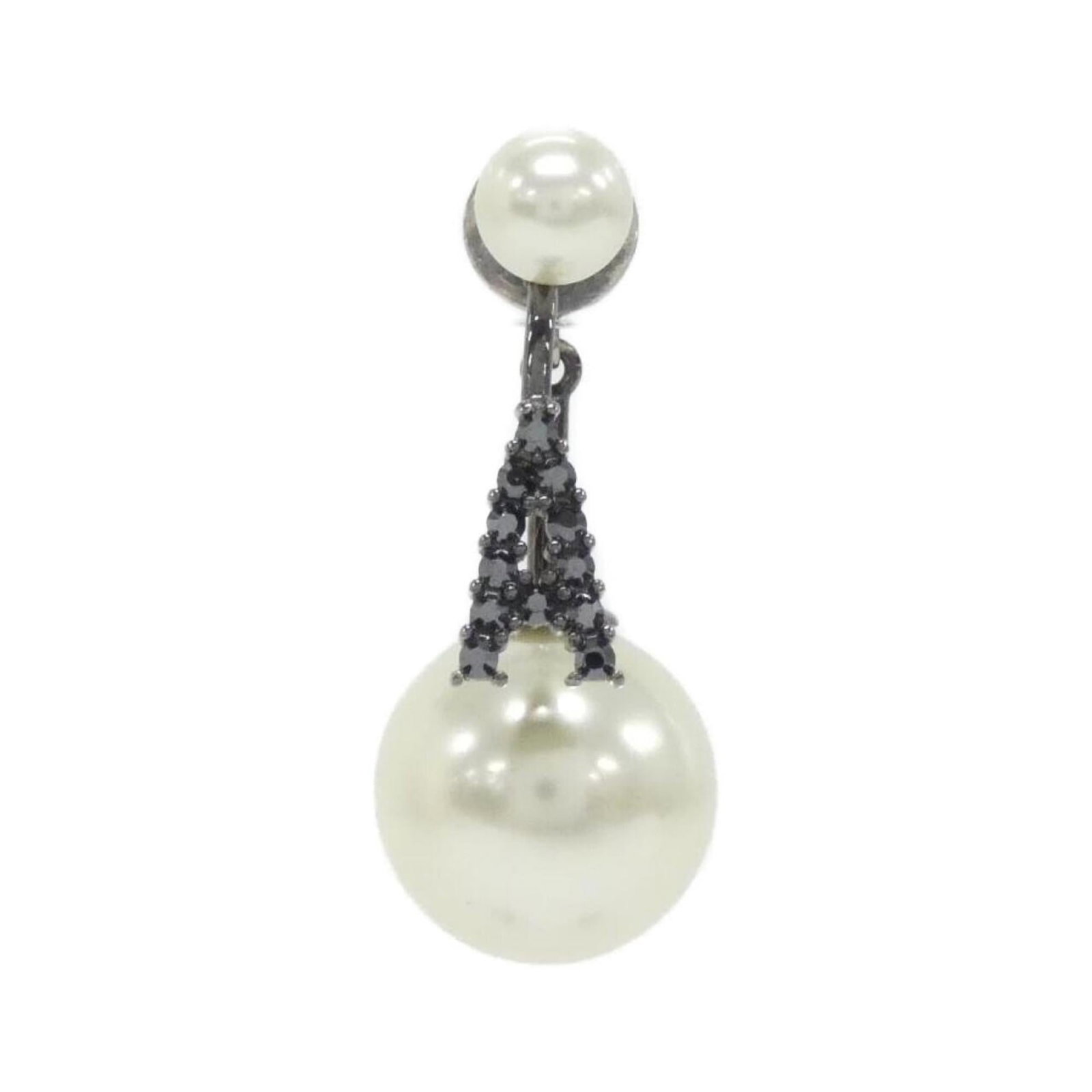 Stud Earrings by Christian Dior: Stud Earrings by Christian Dior Stud earrings by Christian Dior in black and white, featuring a sleek design with a 13mm x 30mm size. The earrings show some signs of usage, including a few scratches a