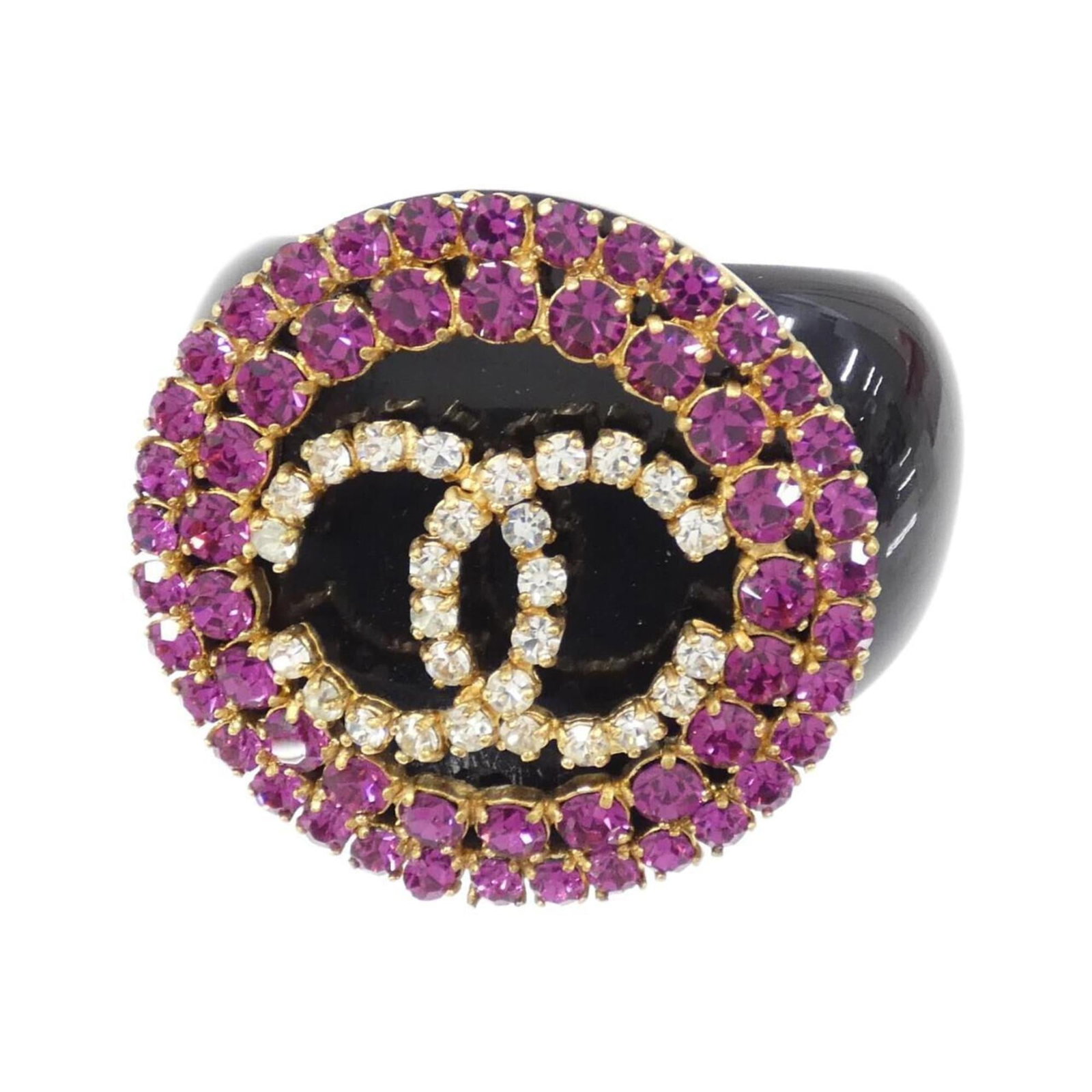 Bangle Chanel: Bangle Chanel Black crystal bangle from Chanel, featuring clear and pink crystal stones. This vintage piece measures 16.5cm in length and shows some signs of usage, including a few scratches and minor