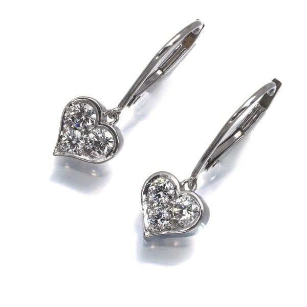 Diamond earrings 950 platinum sentimental heart hoop drop by Tiffany&Co: Diamond earrings 950 platinum sentimental heart hoop drop by Tiffany&Co 950 platinum diamond earrings drop by Tiffany & Co, featuring a sentimental heart hoop design. The natural diamonds are set in