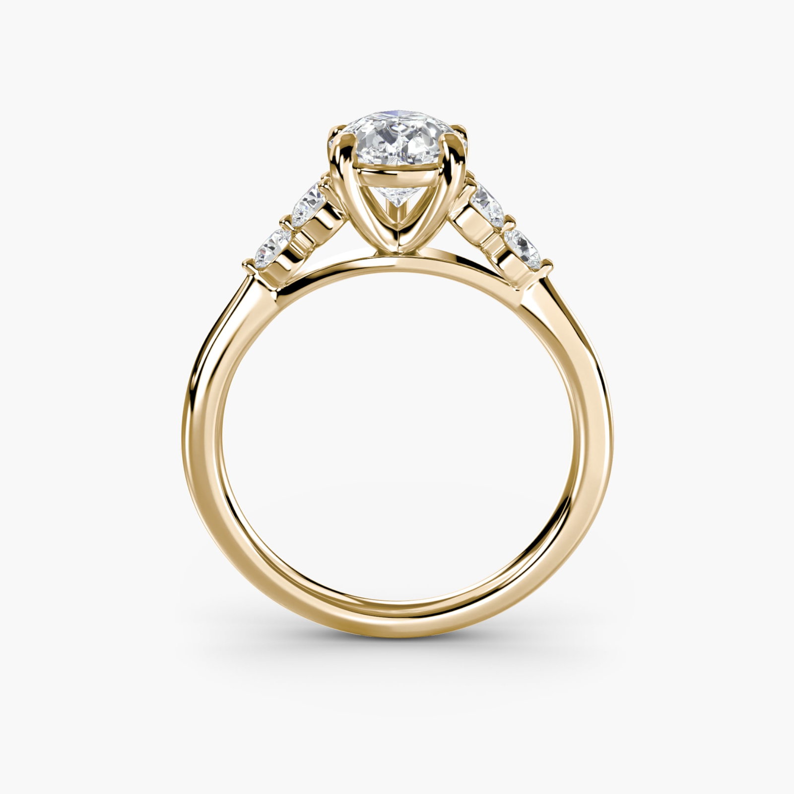 Solitaire Pear 14Kt Yellow Gold Ring Setting: Solitaire Pear 14Kt Yellow Gold Ring Setting 14Kt Yellow Gold Solitaire Pear Ring Setting - A stunning setting for your center stone, featuring four lab-grown side stones totaling 0.23 carats in EF/VS