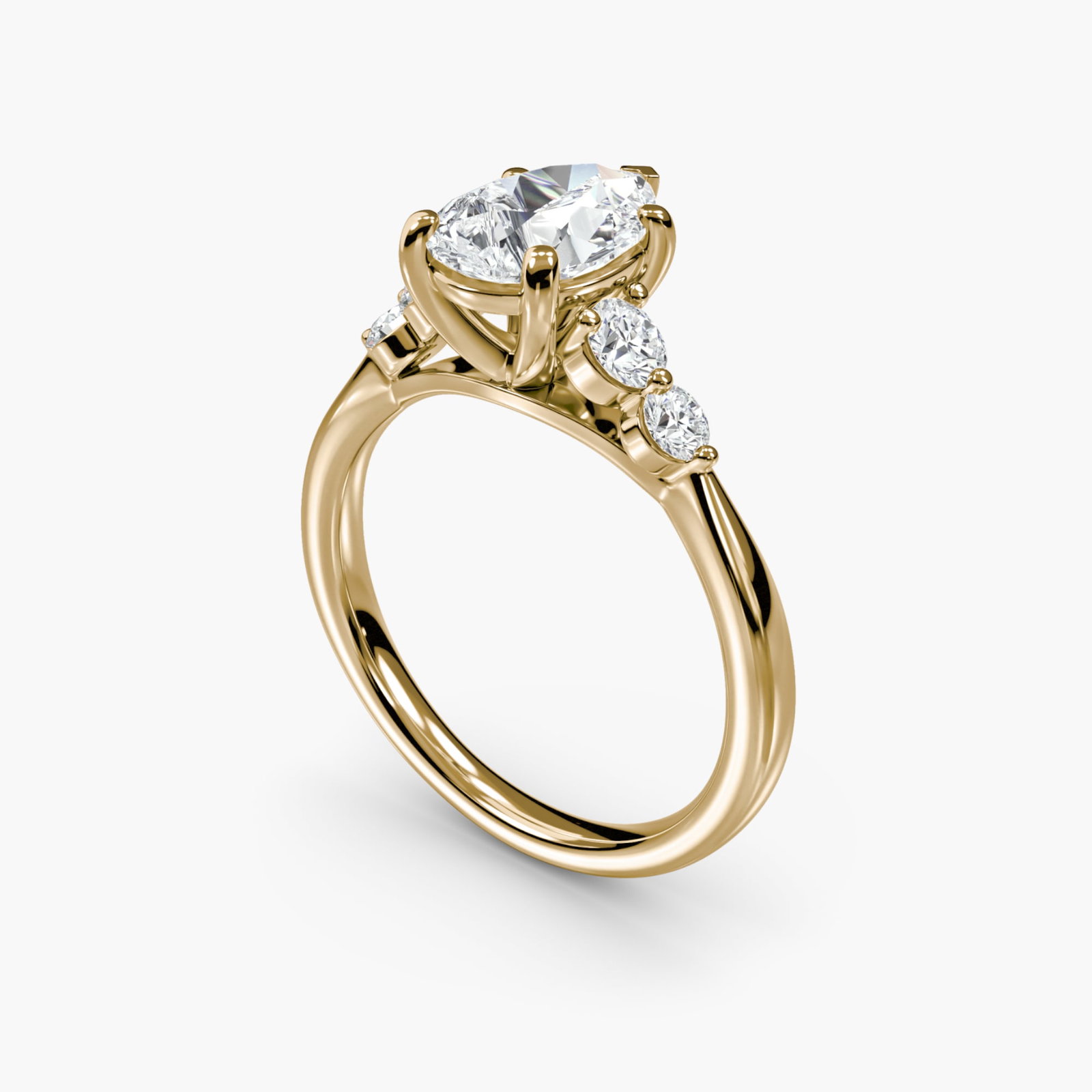Solitaire Pear 14Kt Yellow Gold Ring Setting - 5