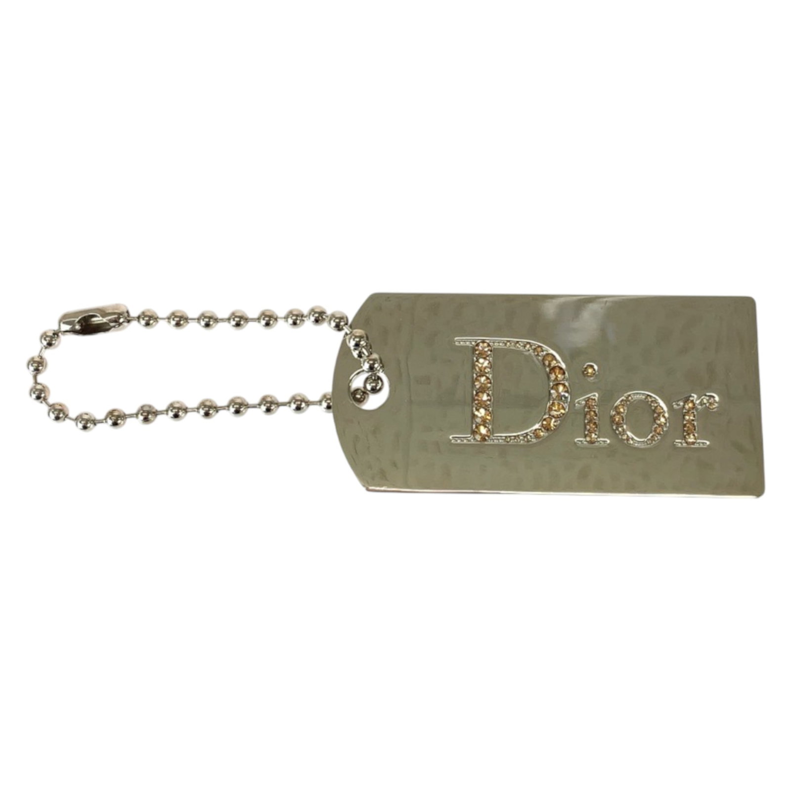 Metal Charm Handbag Dior Christian: Metal Charm Handbag Dior Christian Metal Charm Handbag Dior Christian - A sleek silver metal charm with a touch of luxury, measuring 90.00mm x 43.00mm, adds a sophisticated accent to any handbag.