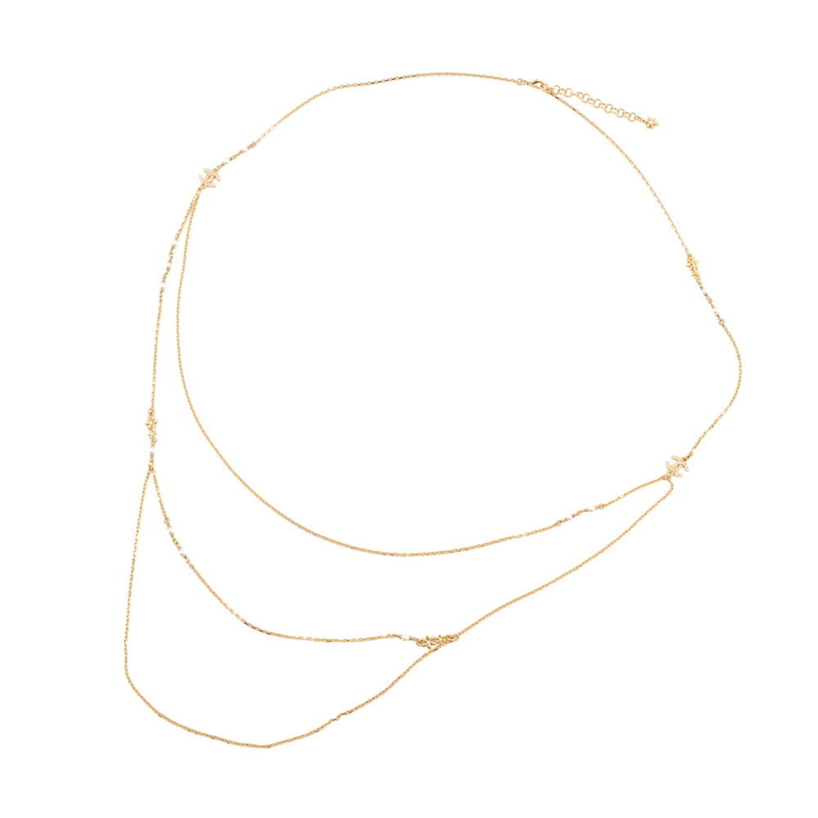 Metal 3 Strand Necklace 3 Pearl Rhinestones Long Chanel With Coco Mark I23A Abb320 (1 of 11)