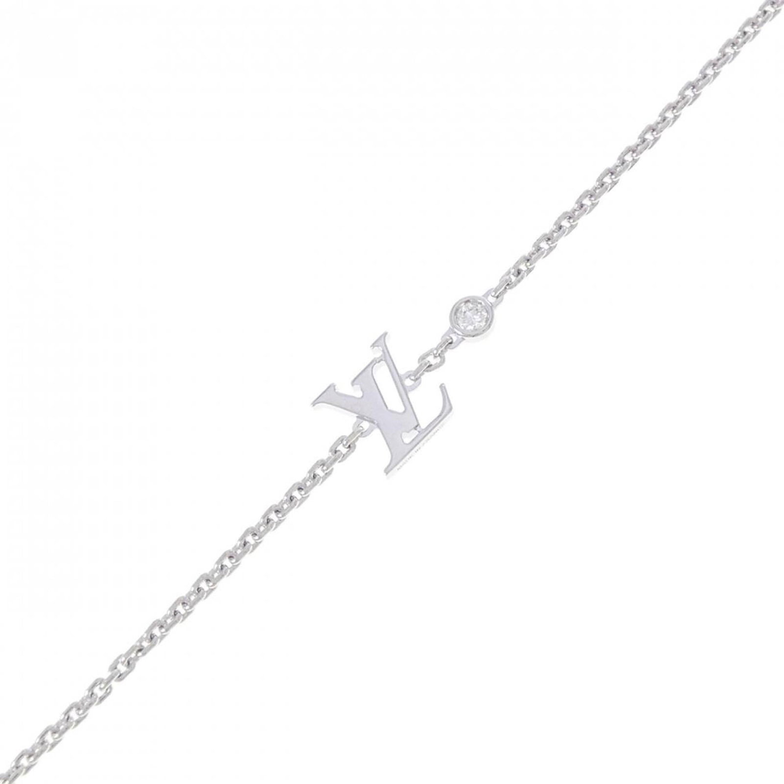 Vuitton Louis Charm Bracelet: Vuitton Louis Charm Bracelet White gold Louis Vuitton charm bracelet with diamond stone, measuring 15cm-17cm in length and weighing 3.2g. This 18K charm bracelet features a few traces of usage, some