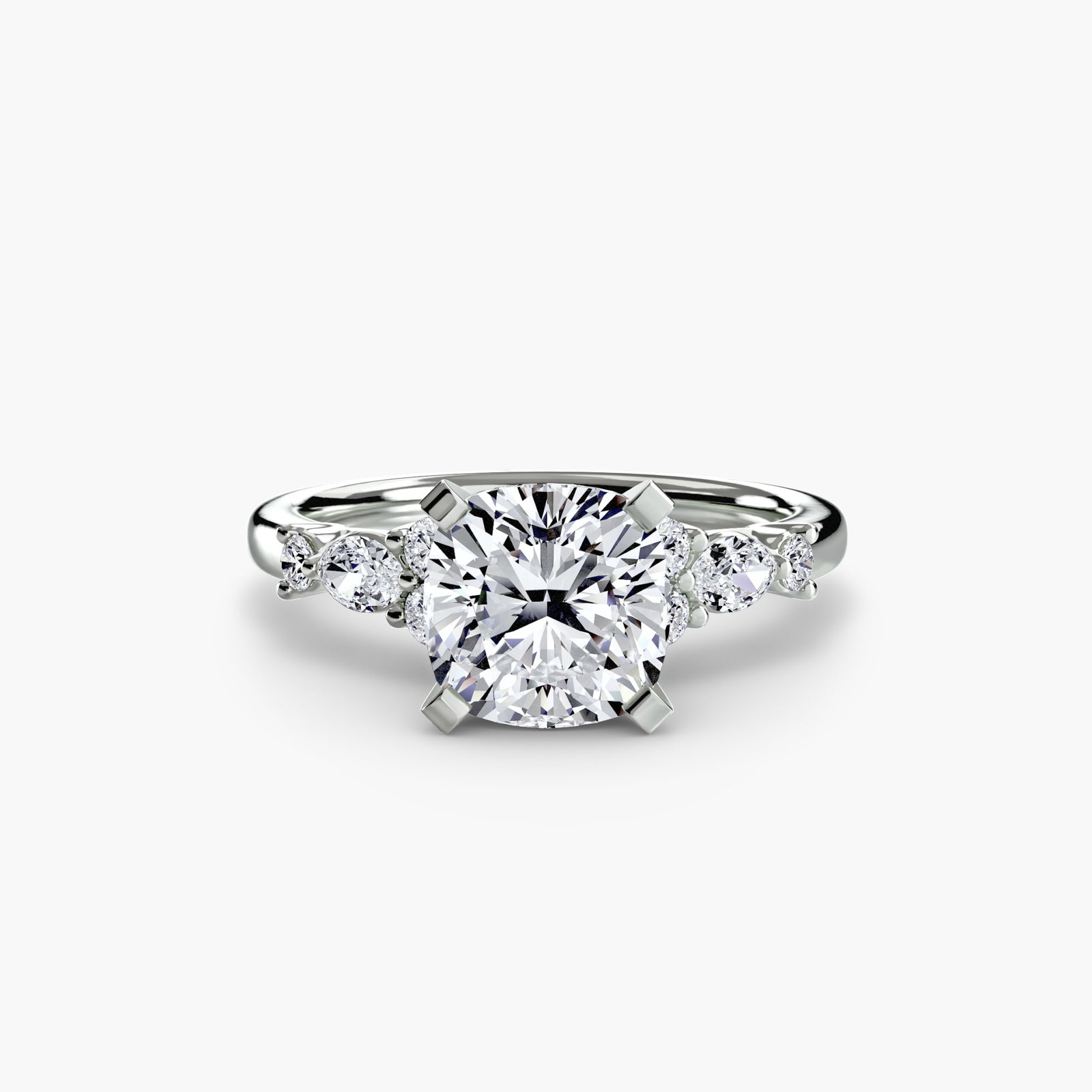 Side Stone Cushion 950 Platinum Ring Setting - 2
