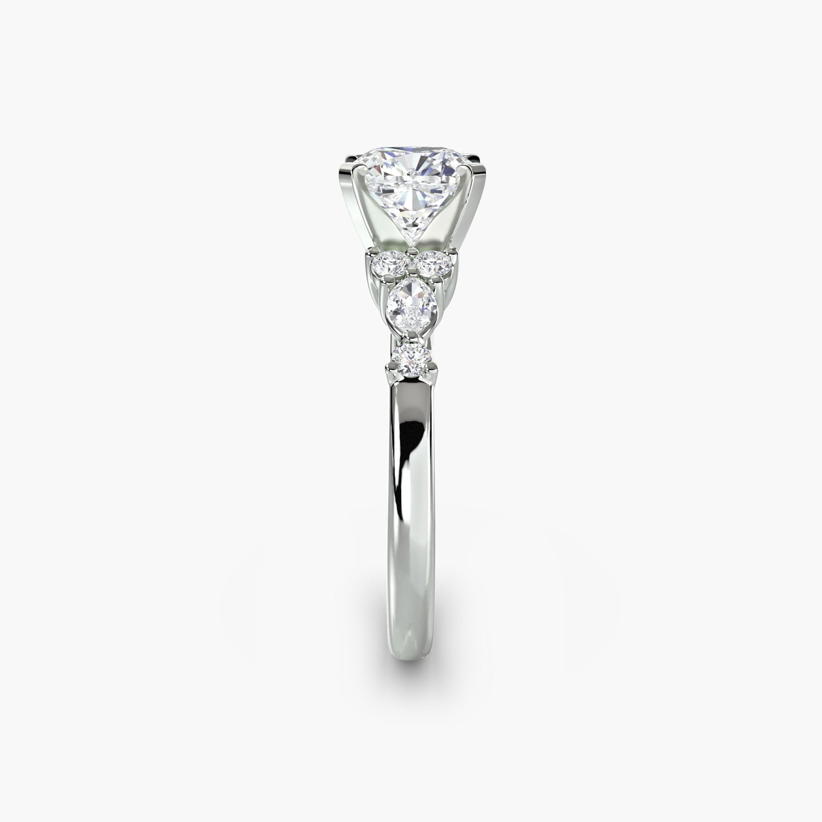 Side Stone Cushion 950 Platinum Ring Setting - 3