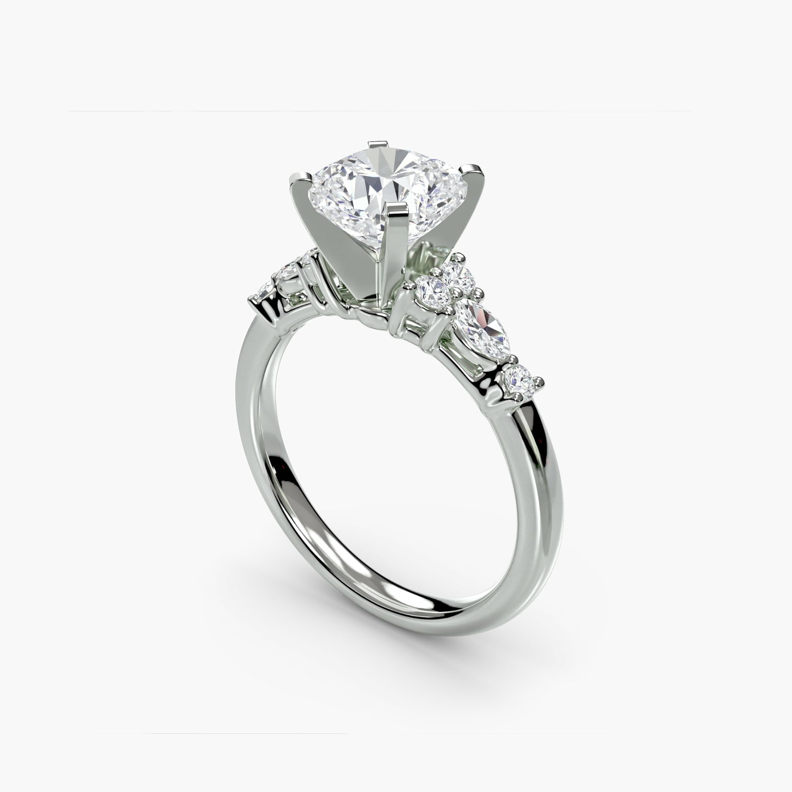 Side Stone Cushion 950 Platinum Ring Setting - 5