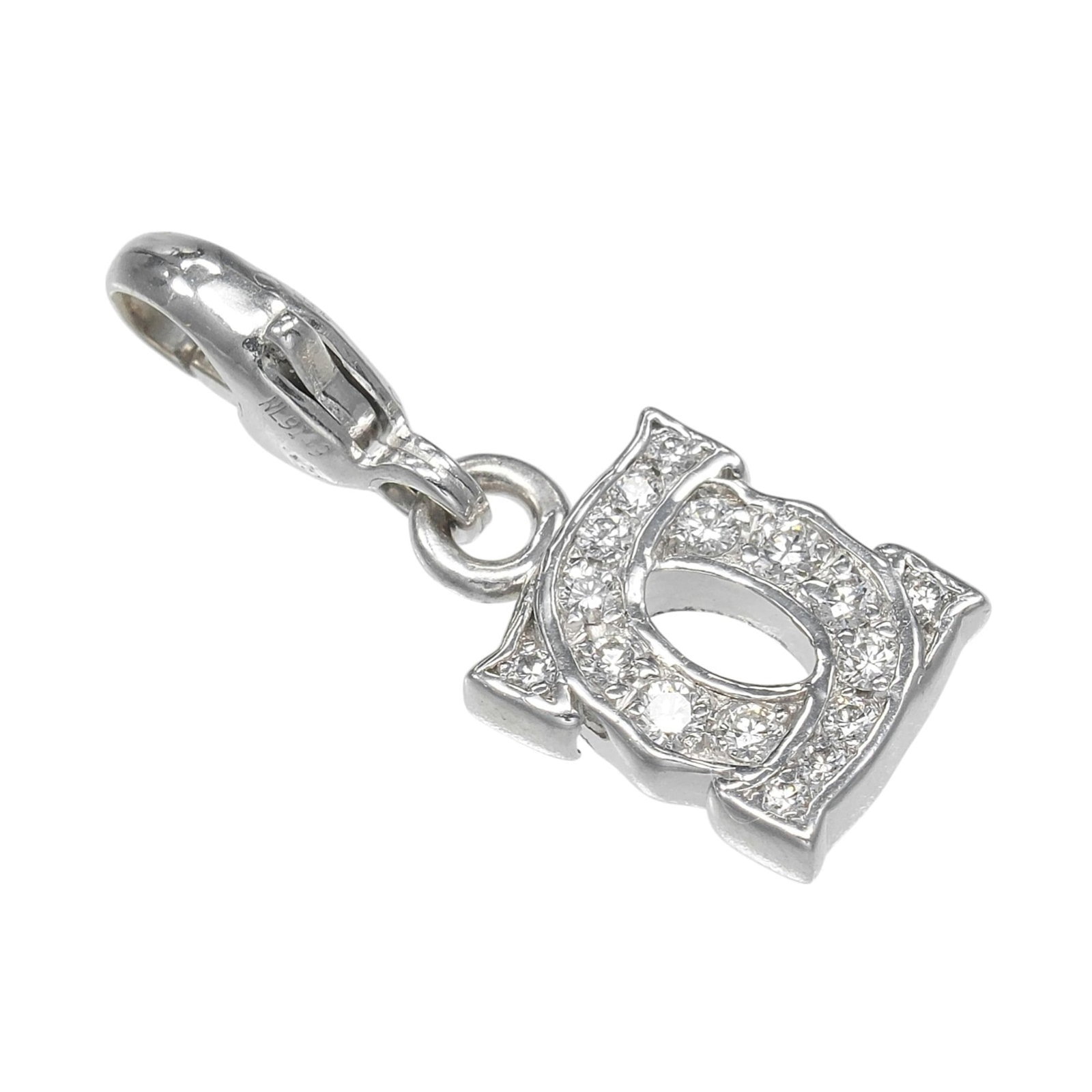 Cartier 2C Baby Charm Pendant Top In 18K White Gold With Diamonds Approx. 1.6G: Cartier 2C Baby Charm Pendant Top In 18K White Gold With Diamonds Approx. 1.6G Cartier's iconic Baby Charm Pendant Top shines in 18K white gold, adorned with approximately 1.6 carats of diamonds.