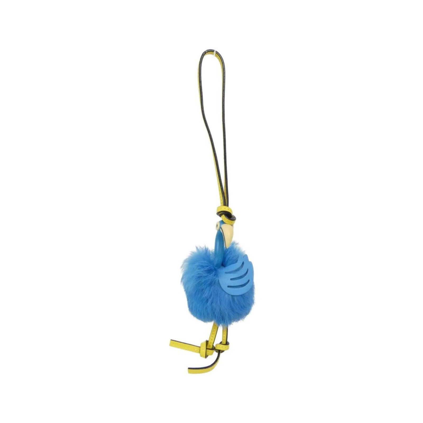 Fur leather charm handbag loewe: Fur leather charm handbag loewe Fur leather charm handbag from Loewe, featuring a striking blue and yellow color combination. The item has been used and shows traces of usage with some damages and