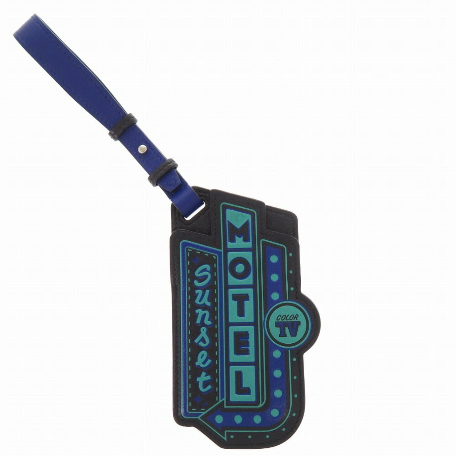 Hermes handbag charm leather: Hermes handbag charm leather Black and blue Hermes handbag charms made from high-quality leather, measuring 120.00mm x 70.00mm in size, are available for purchase. These used like-new charms bear a