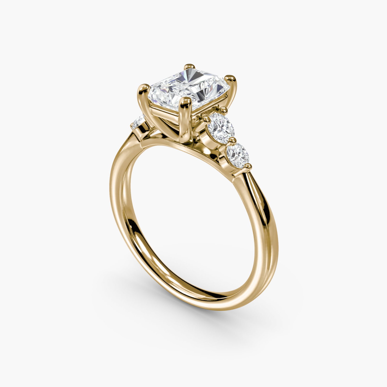 Solitaire Radiant 14Kt Yellow Gold Ring Setting - 5
