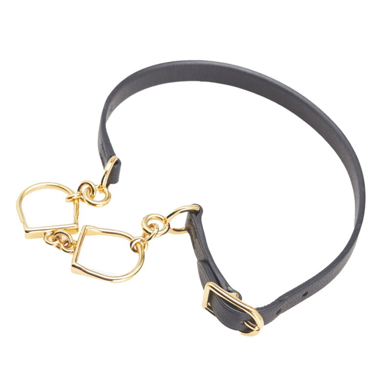 Hermes Charm Bracelet Leather: Hermes Charm Bracelet Leather Black leather charm bracelet from Hermes, featuring a classic design with subtle scratches and signs of wear. The gold-toned accents add a touch of elegance to the