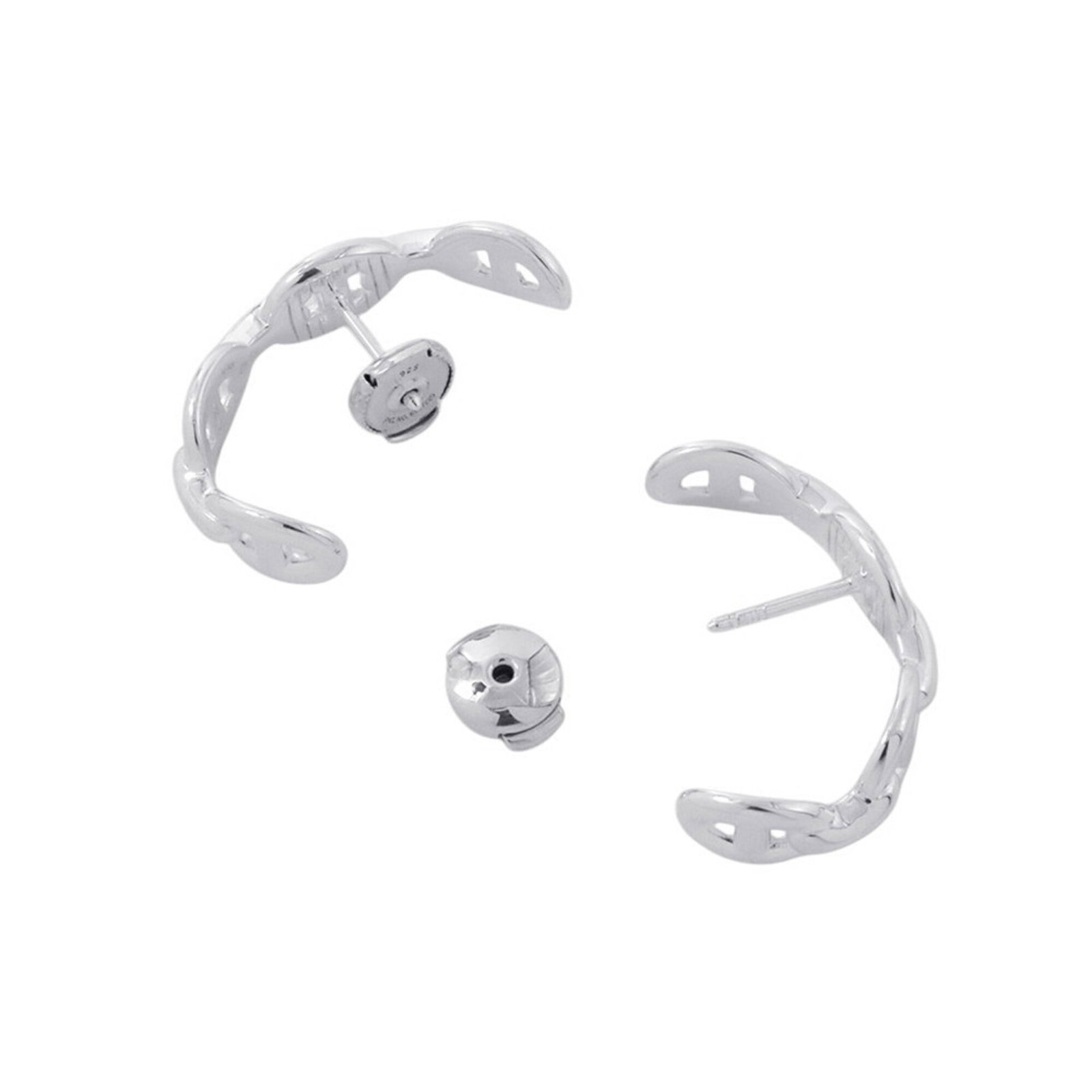 Hermes 925 Silver Earrings Stud - 3