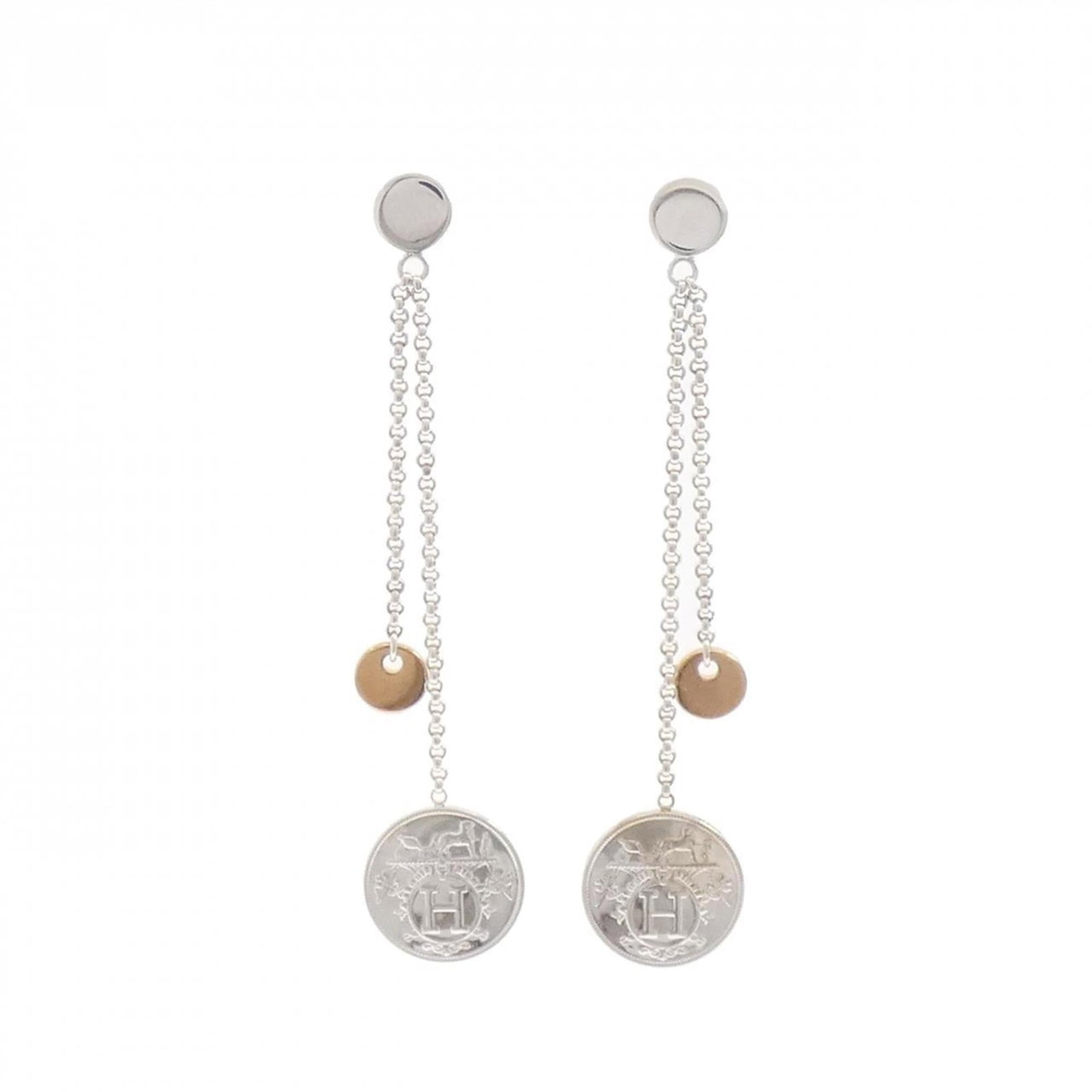 Hermes Stud Earrings Pink Gold (18K) Silver 925: Hermes Stud Earrings Pink Gold (18K) Silver 925 Pink Gold (18K) and Silver 925 stud earrings from Hermes, featuring a subtle pink hue. The 62.90mm x 13.00mm size offers a touch of elegance to any outf