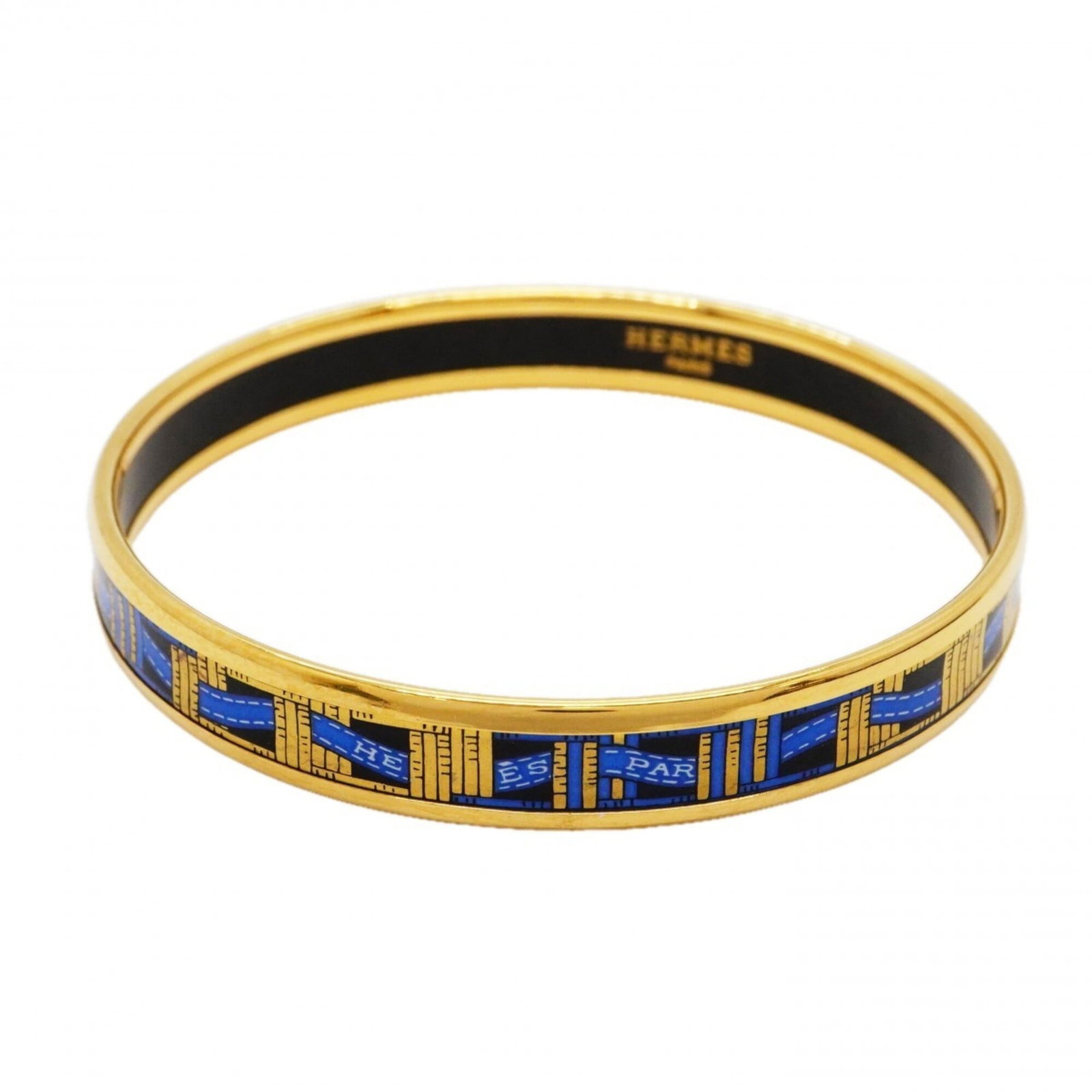 Hermes Bangle Cloisonn/ Enamel Gold Plating: Hermes Bangle Cloisonn/ Enamel Gold Plating This Hermes bangle features cloisonn/enamel and gold plating details, with a striking blue hue. The piece measures 19cm in length and showcases the brand's 
