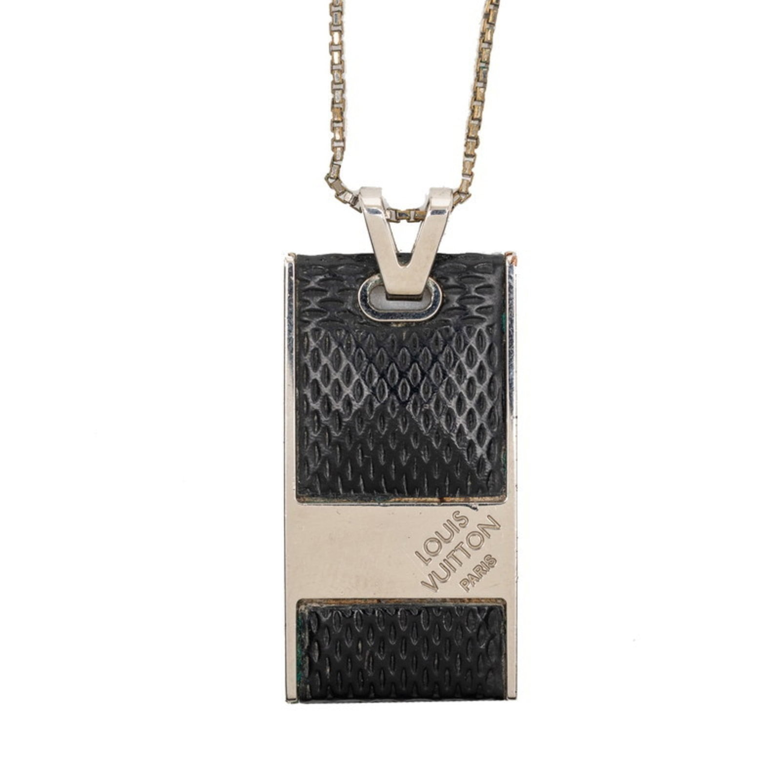 Louis Vuitton Damier Graphite Pendant Soho Necklace M66023 Noir Black Metal Women'S Louis Vuitton: Louis Vuitton Damier Graphite Pendant Soho Necklace M66023 Noir Black Metal Women'S Louis Vuitton Black Louis Vuitton Damier Graphite Pendant Necklace with Metal Soho Design, 56 cm / 22.04'' Circumfer