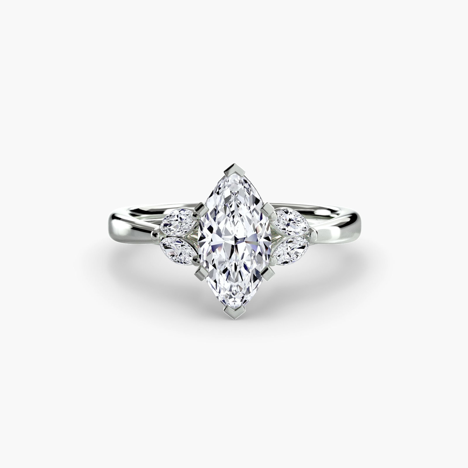 Side Stone Marquise 950 Platinum Ring Setting - 2
