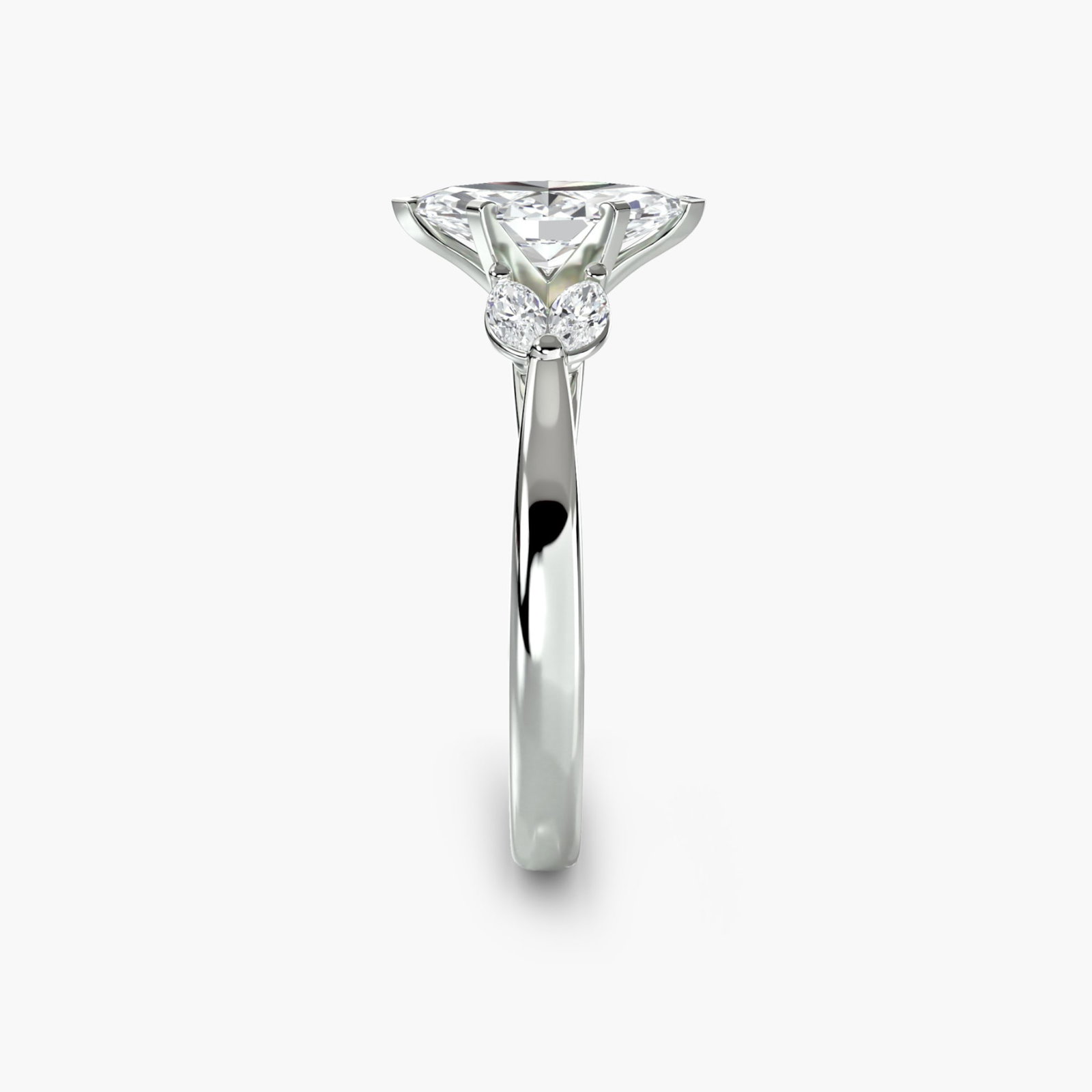 Side Stone Marquise 950 Platinum Ring Setting - 3