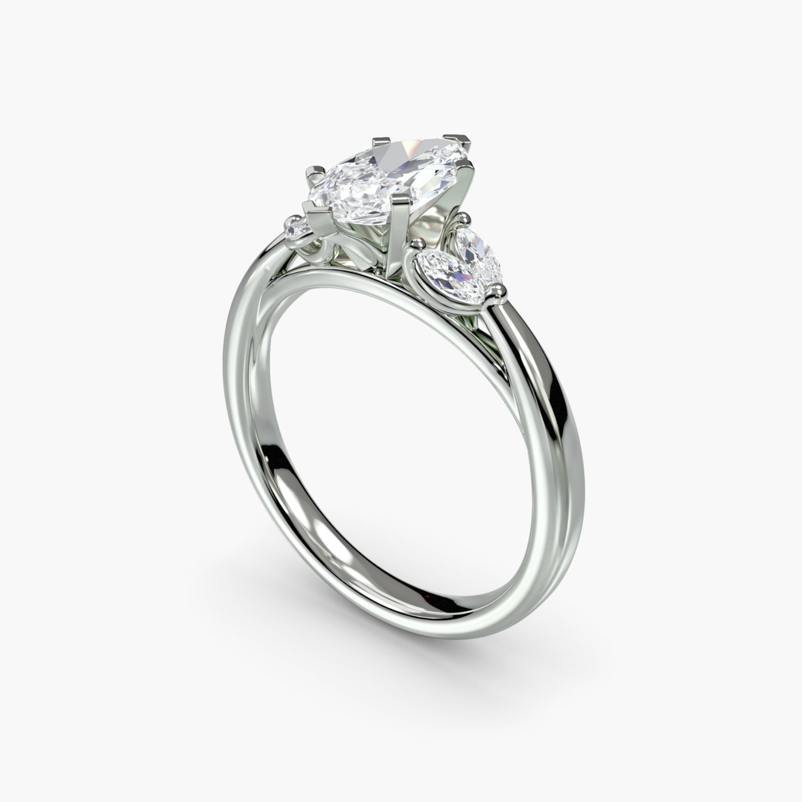 Side Stone Marquise 950 Platinum Ring Setting - 5