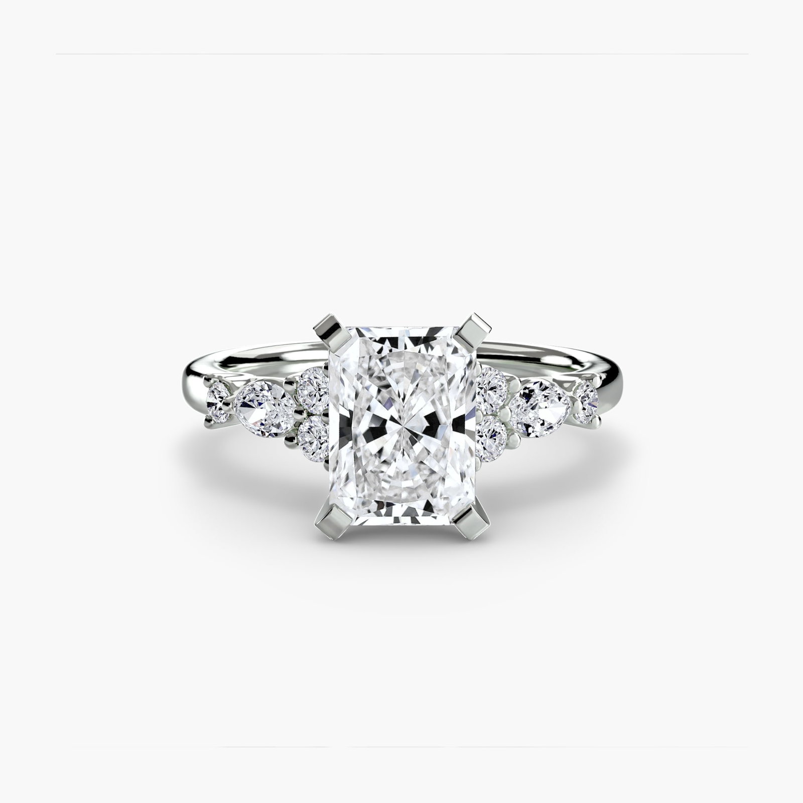 Side Stone Radiant 14Kt White Gold Ring Setting - 2