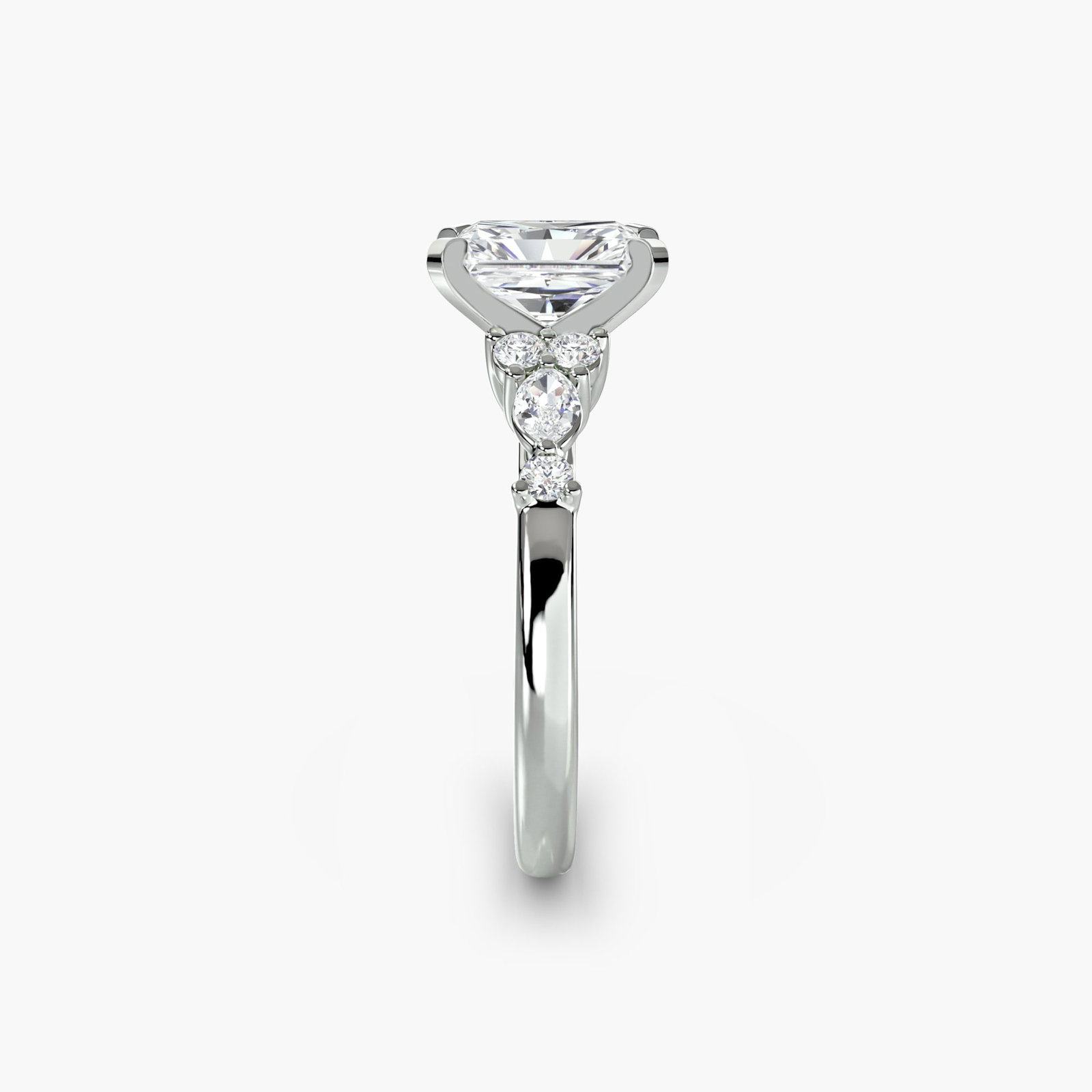 Side Stone Radiant 14Kt White Gold Ring Setting - 3